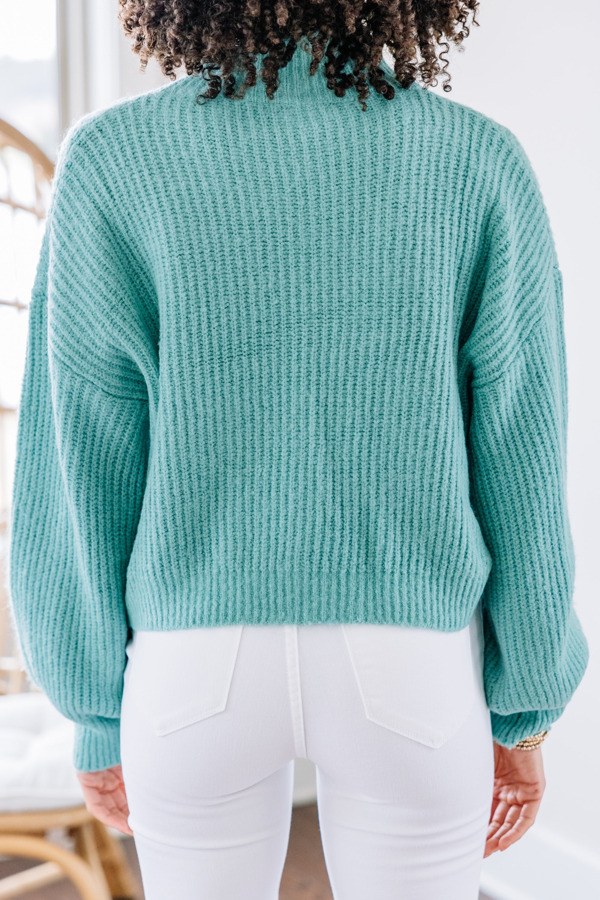 Gorgeous Jade Green Mock Neck Sweater - Be Happy to Own!