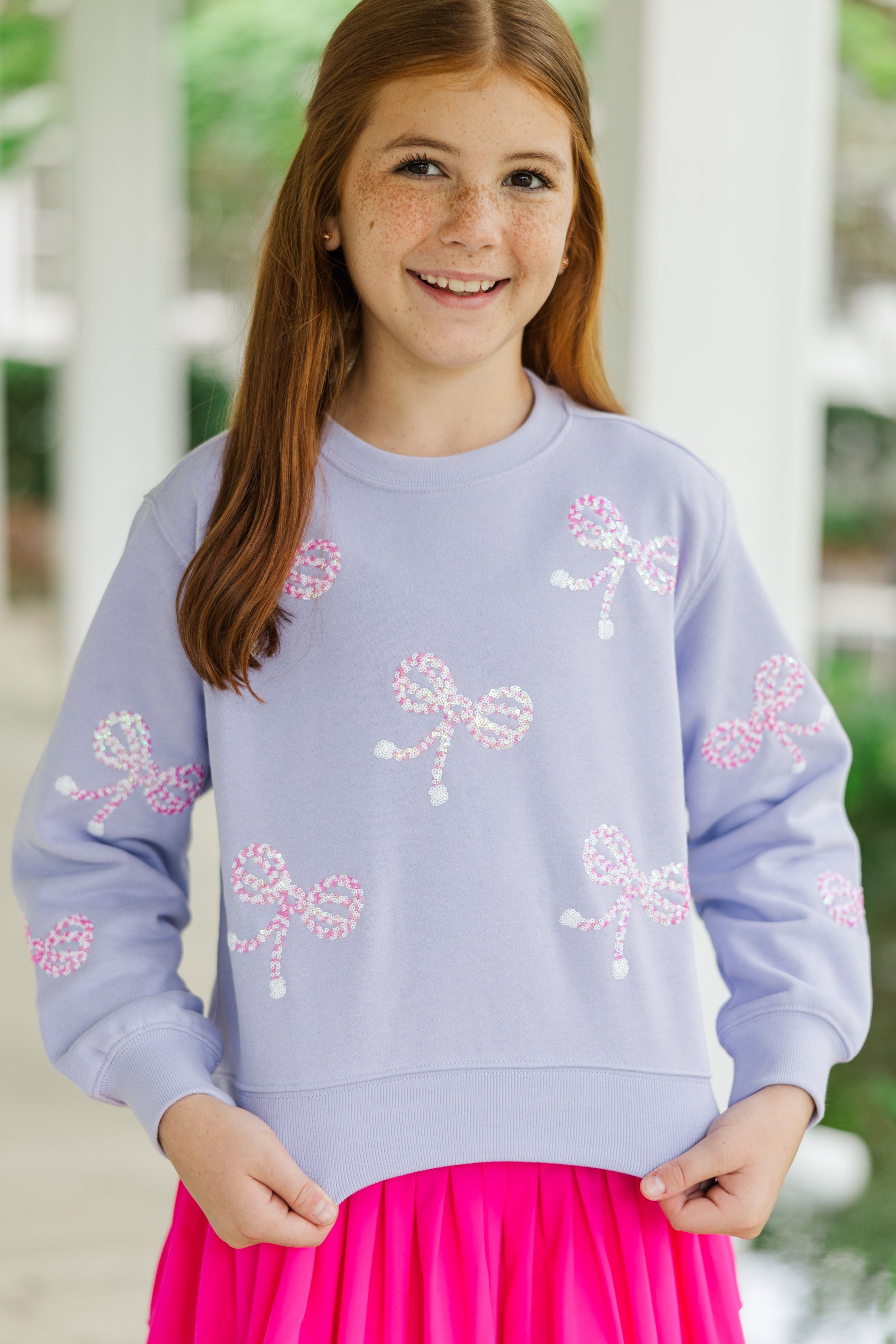 Girls' Lavender Purple Bow Sequin Sweatshirt: A Pretty Little Thing!