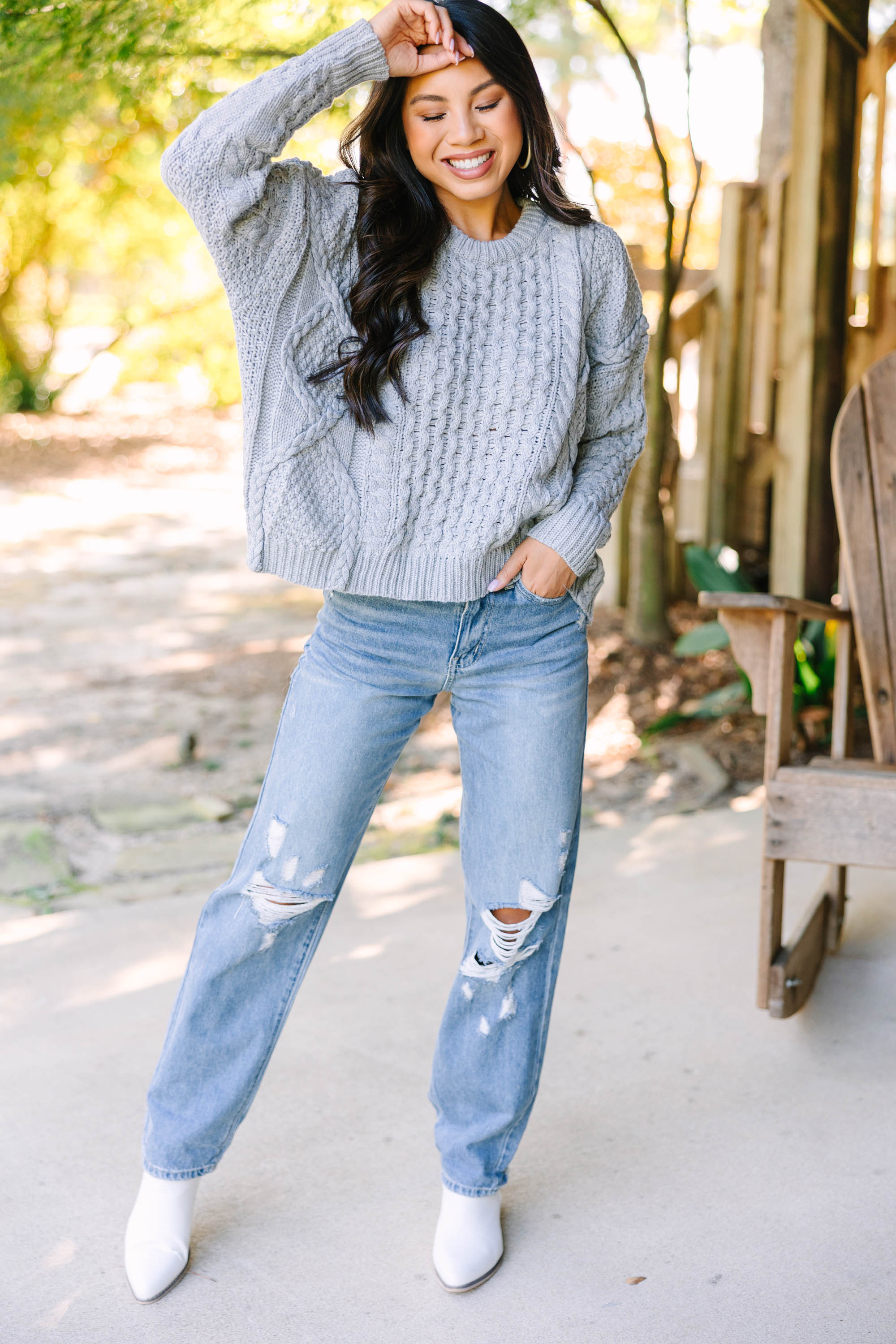 Be The Best: Gray Cable Knit Cozy Sweater