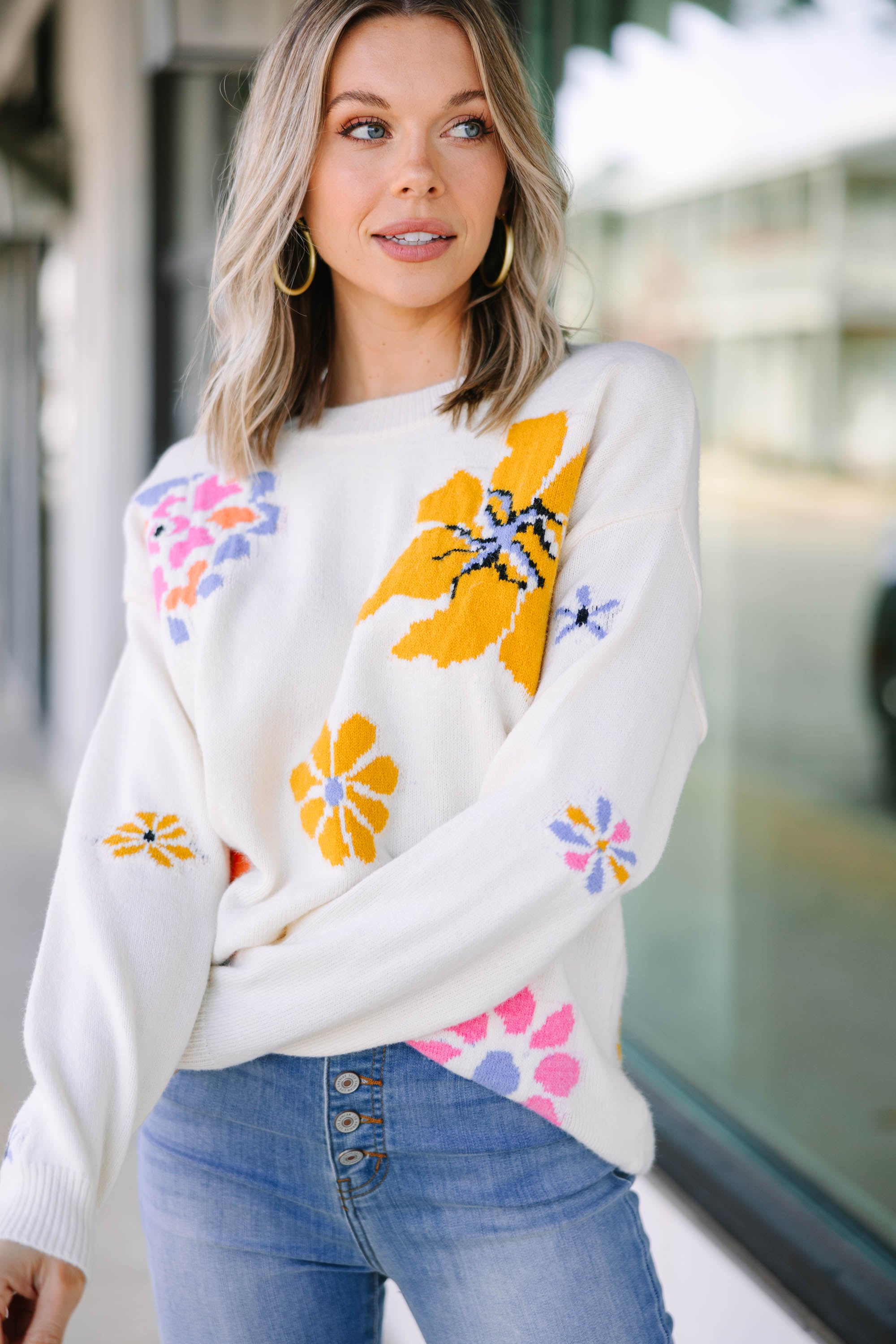 Gorgeous Ivory White Floral Sweater - A Must-Have!