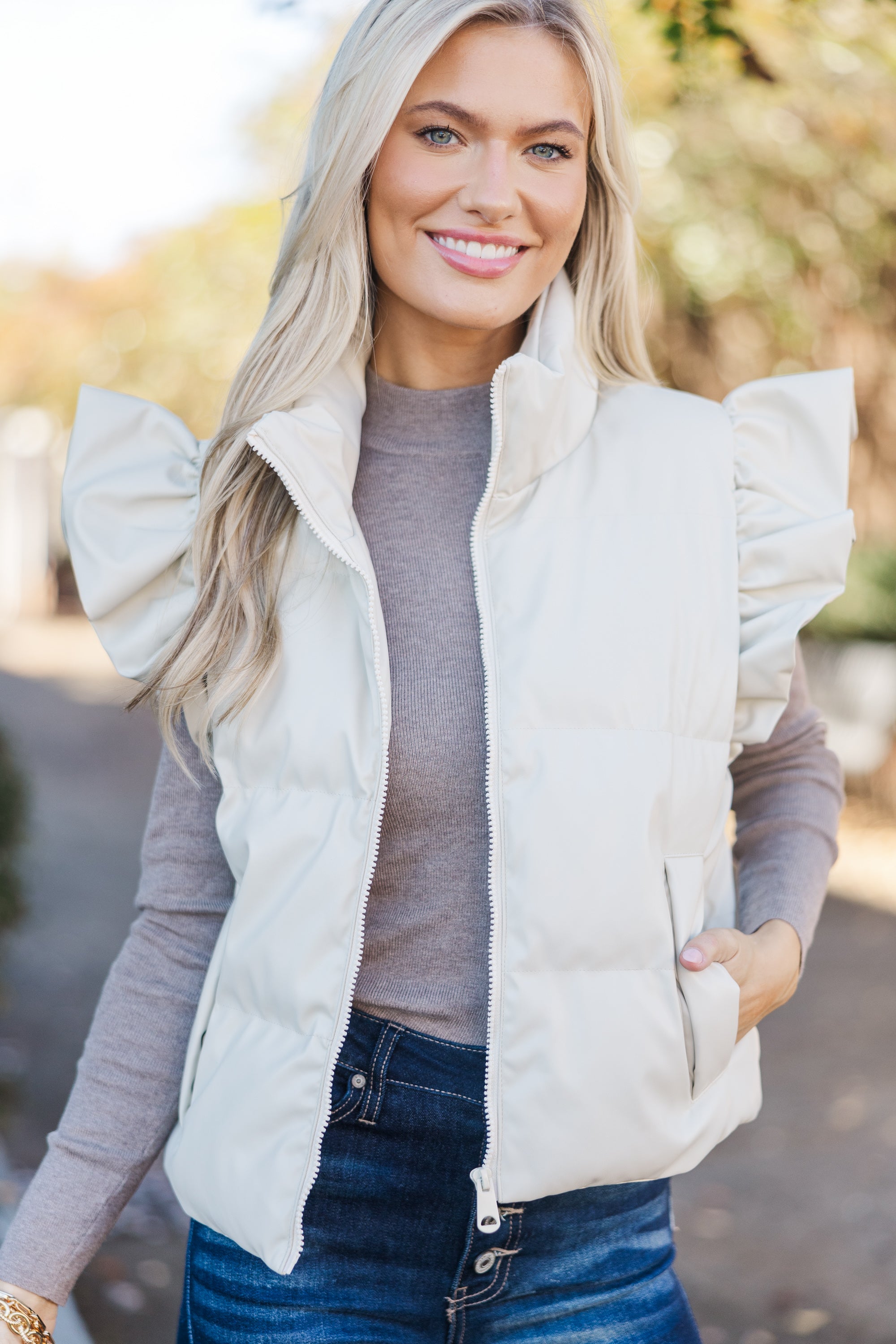 Gorgeous Happy To Be Here Cream White Puffer Vest - A Feminine Must-Have!