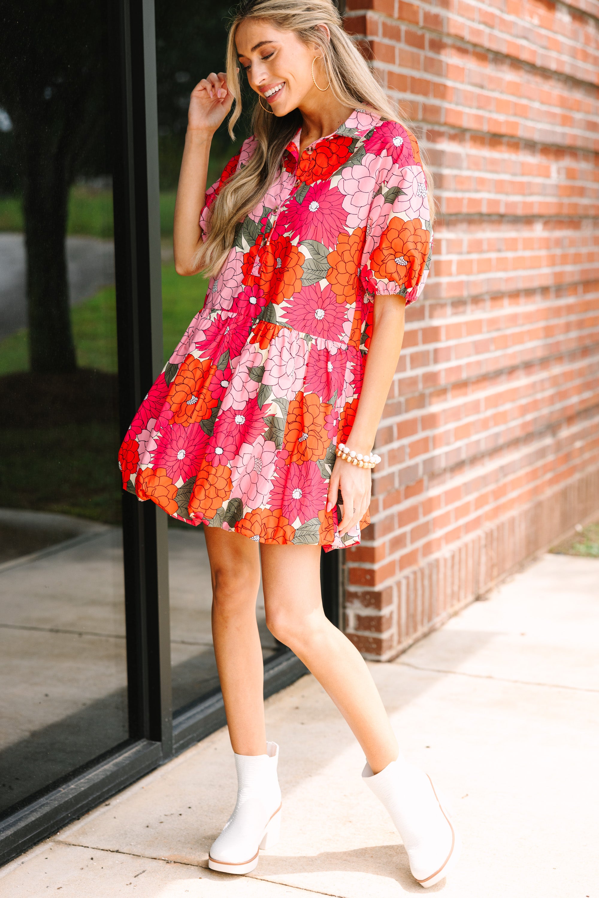 Back To Good Coral Orange Floral Bubble Dress - A Summer Must-Have!