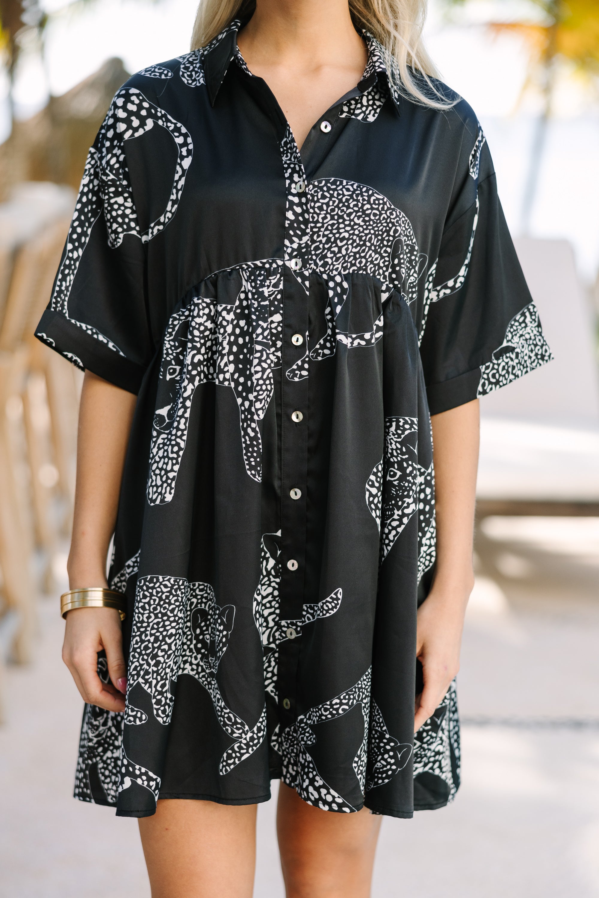 Irresistible Cream Black Leopard Print Babydoll Dress - Make a Wild Statement!