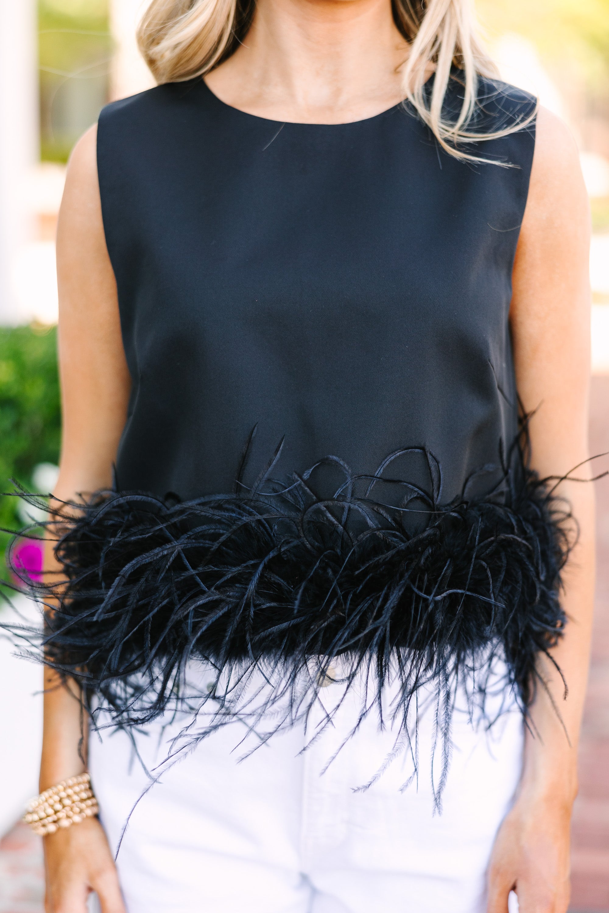 Be the Drama: Stunning Black Feather Trim Blouse