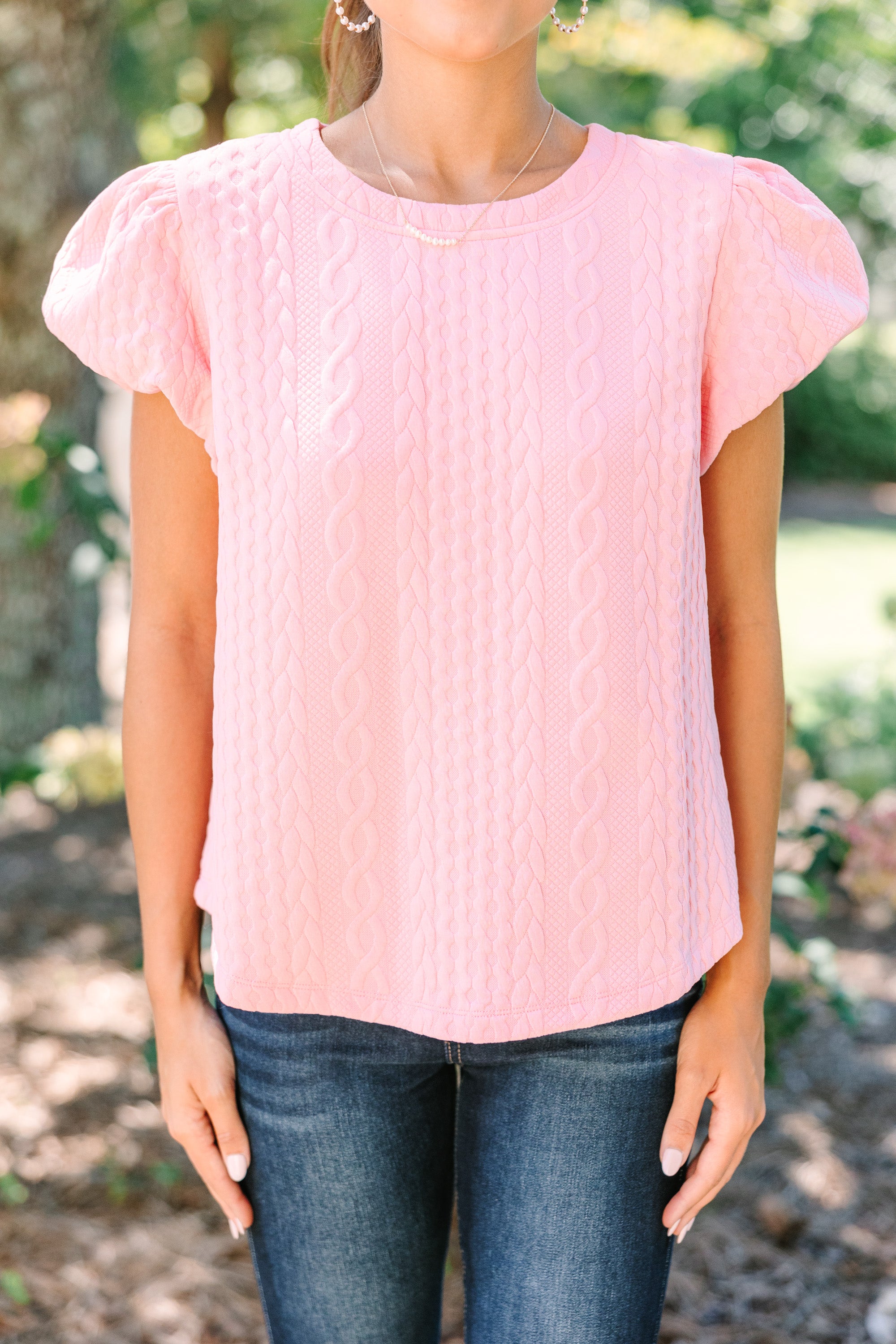 Gorgeous All In The Tone Pink Cable Knit Blouse
