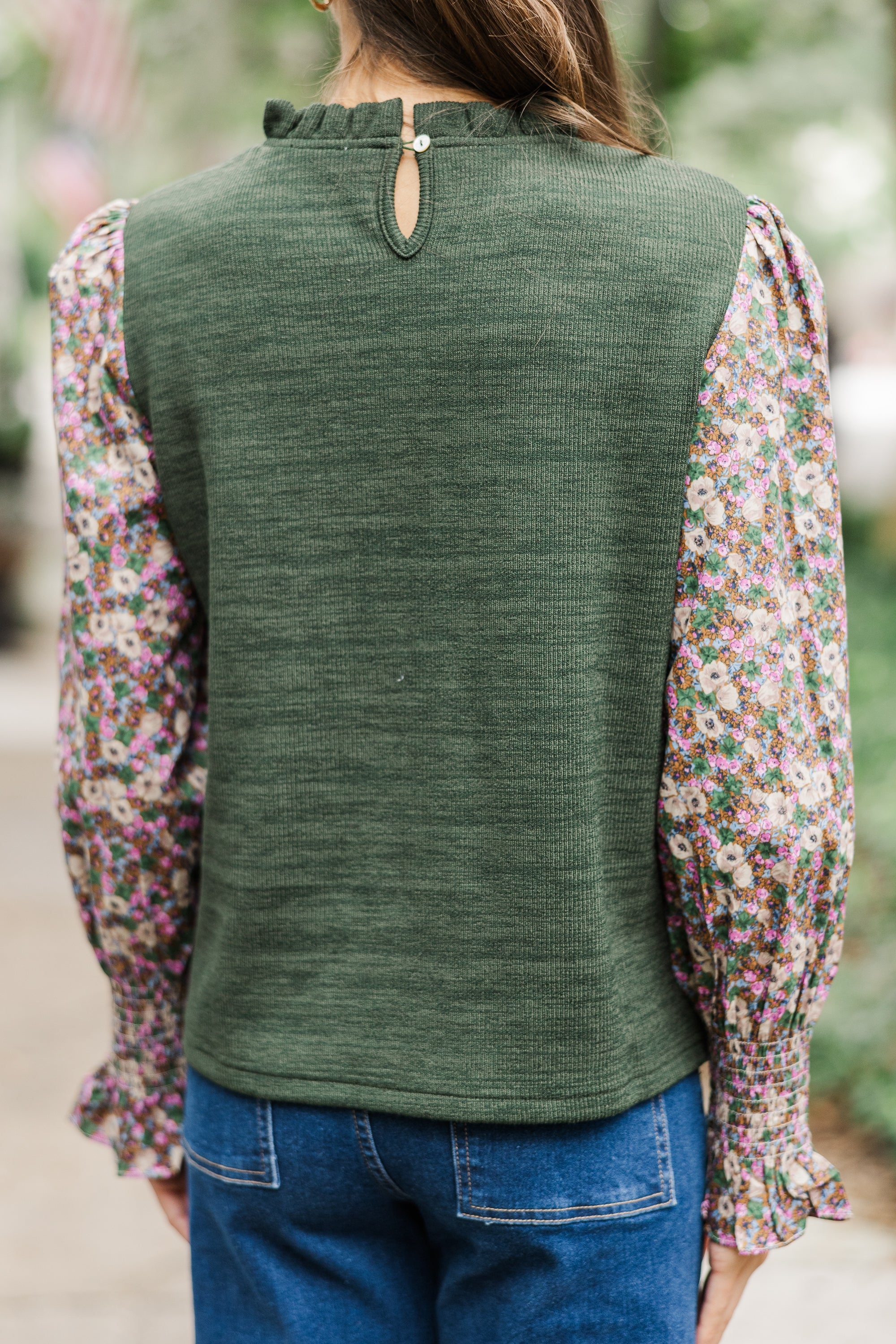 Joyful Olive Green Floral Blouse: Your Season-Long Happiness!