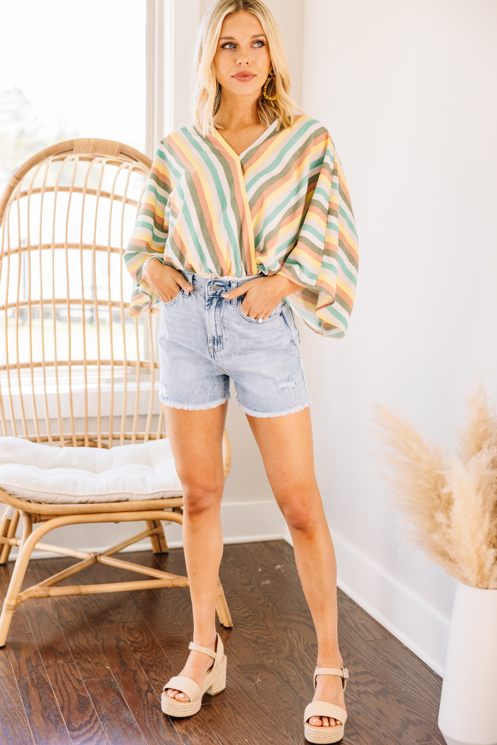 Gorgeous Groovy Gal Olive Green Striped Bodysuit
