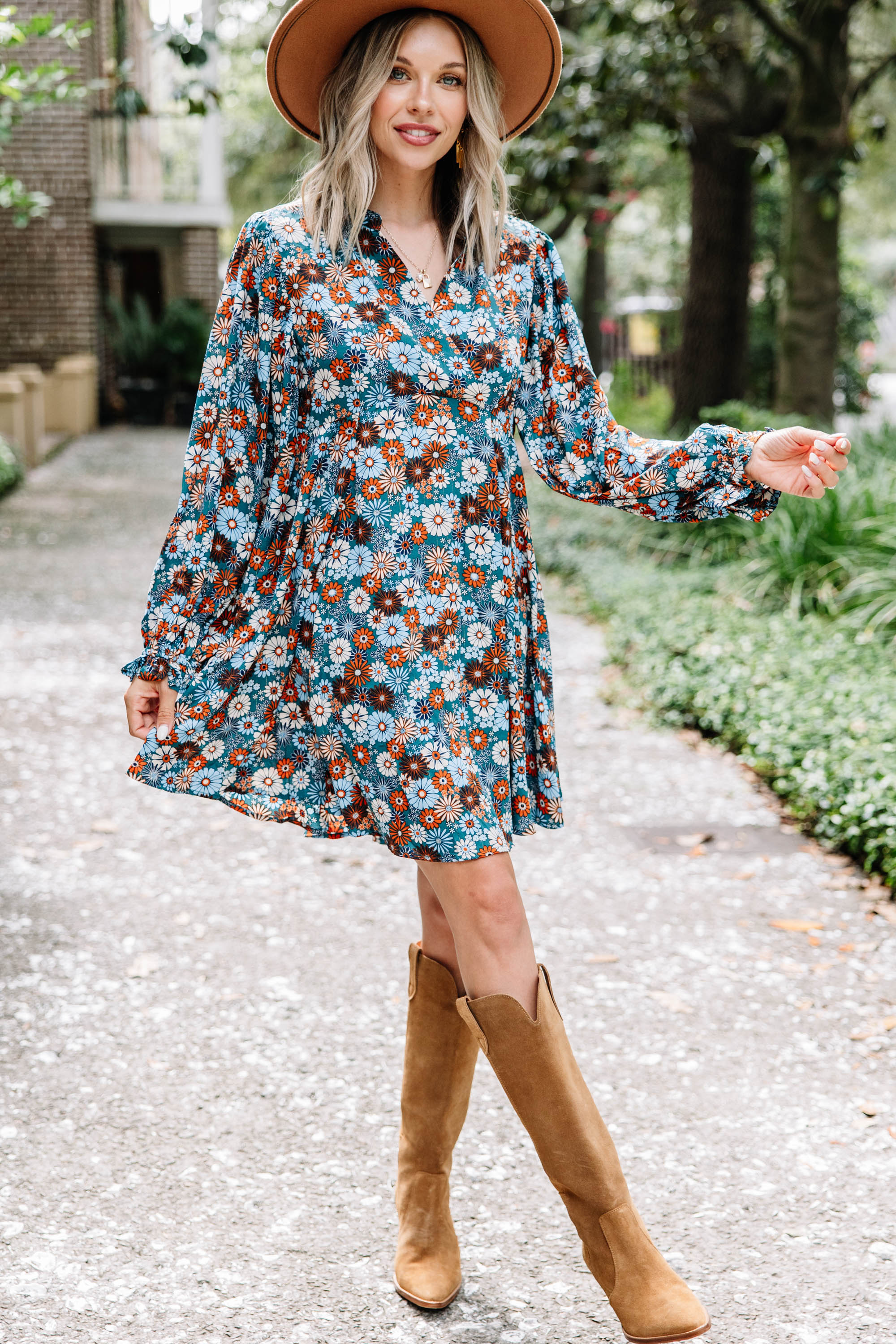 Gorgeous Teal Blue Floral Babydoll Dress - A Must-Have!
