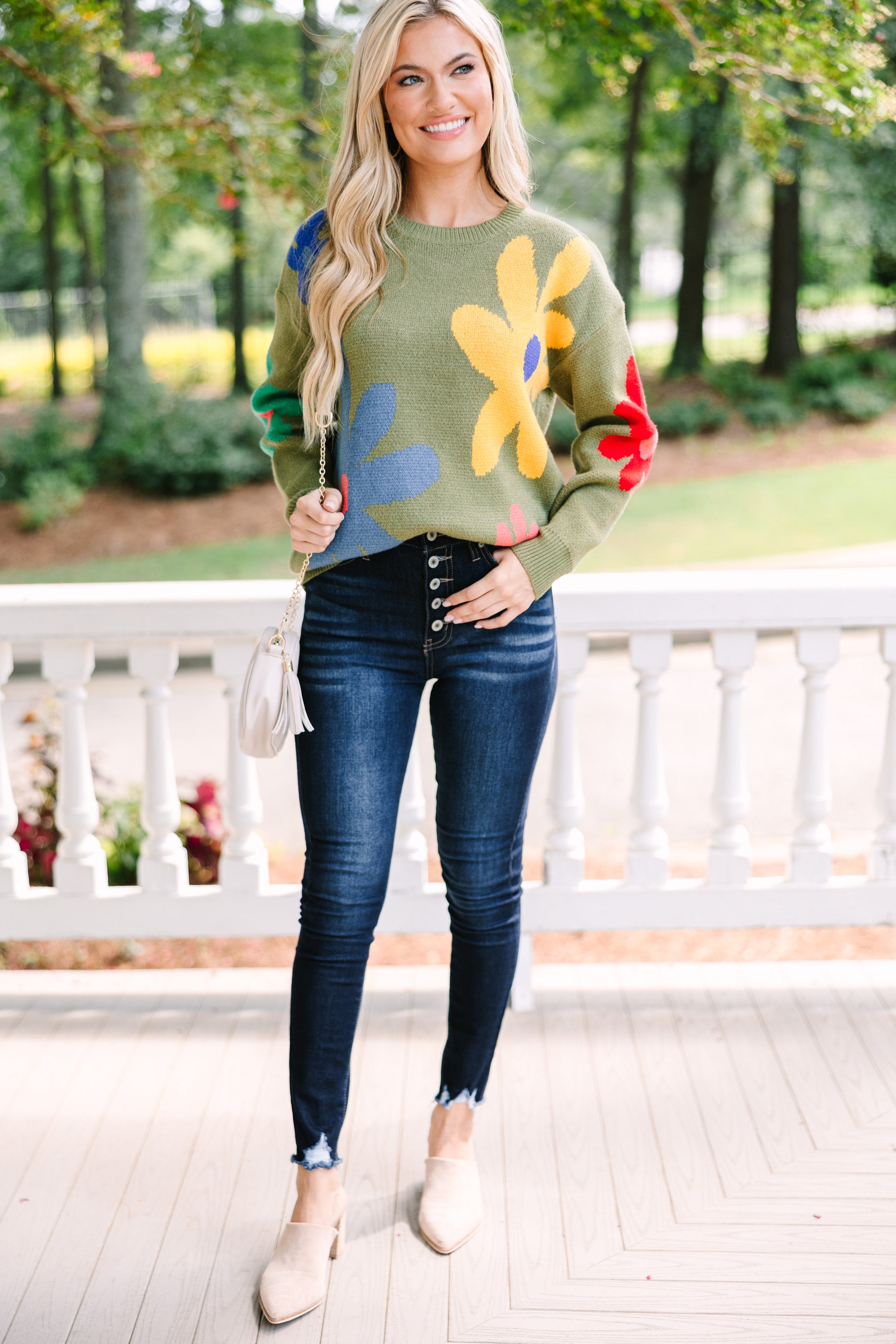 Gorgeous All-On-You Olive Green Floral Sweater