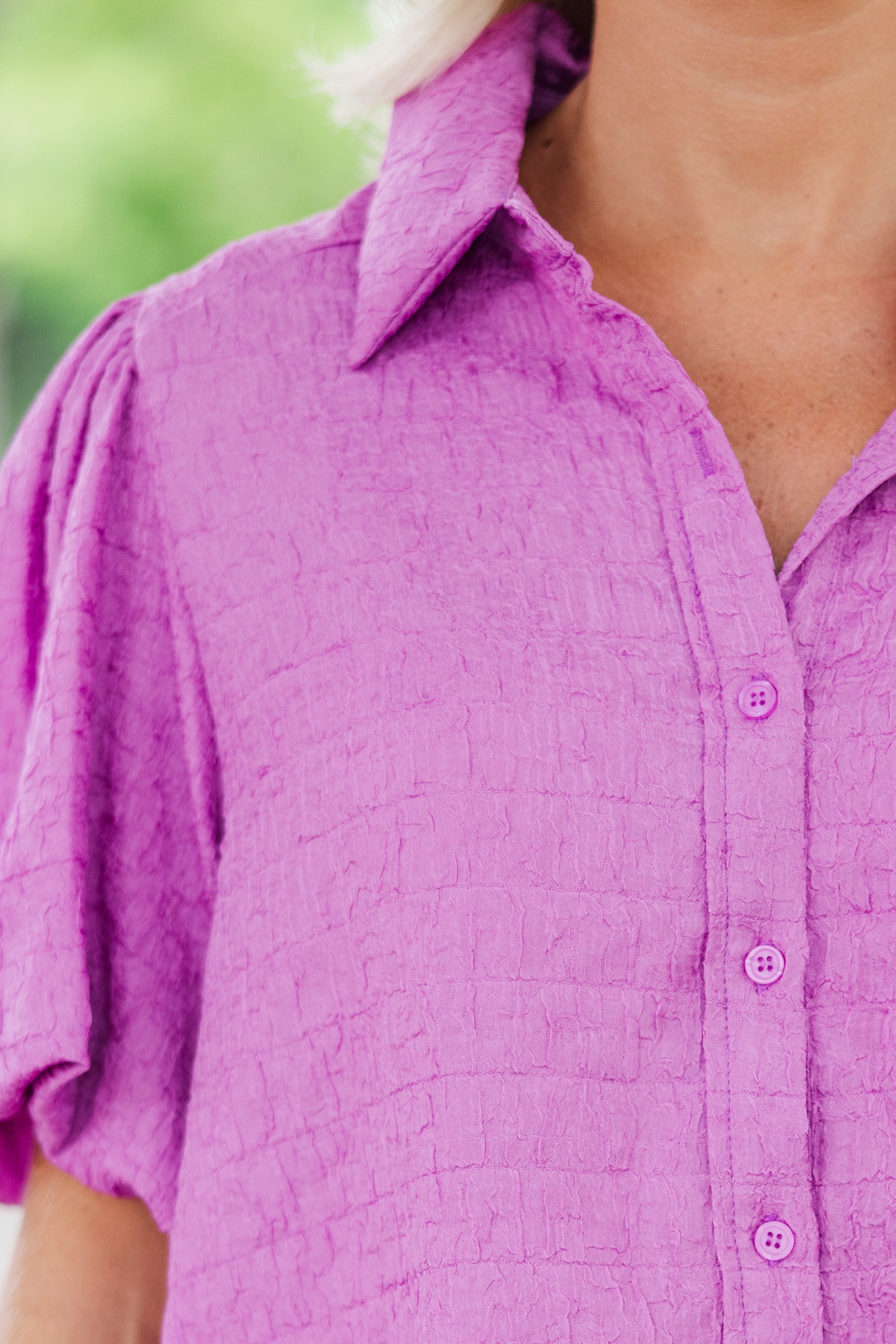 Gorgeous Happy You're Here Lavender Purple Textured Blouse - A Must - Have!