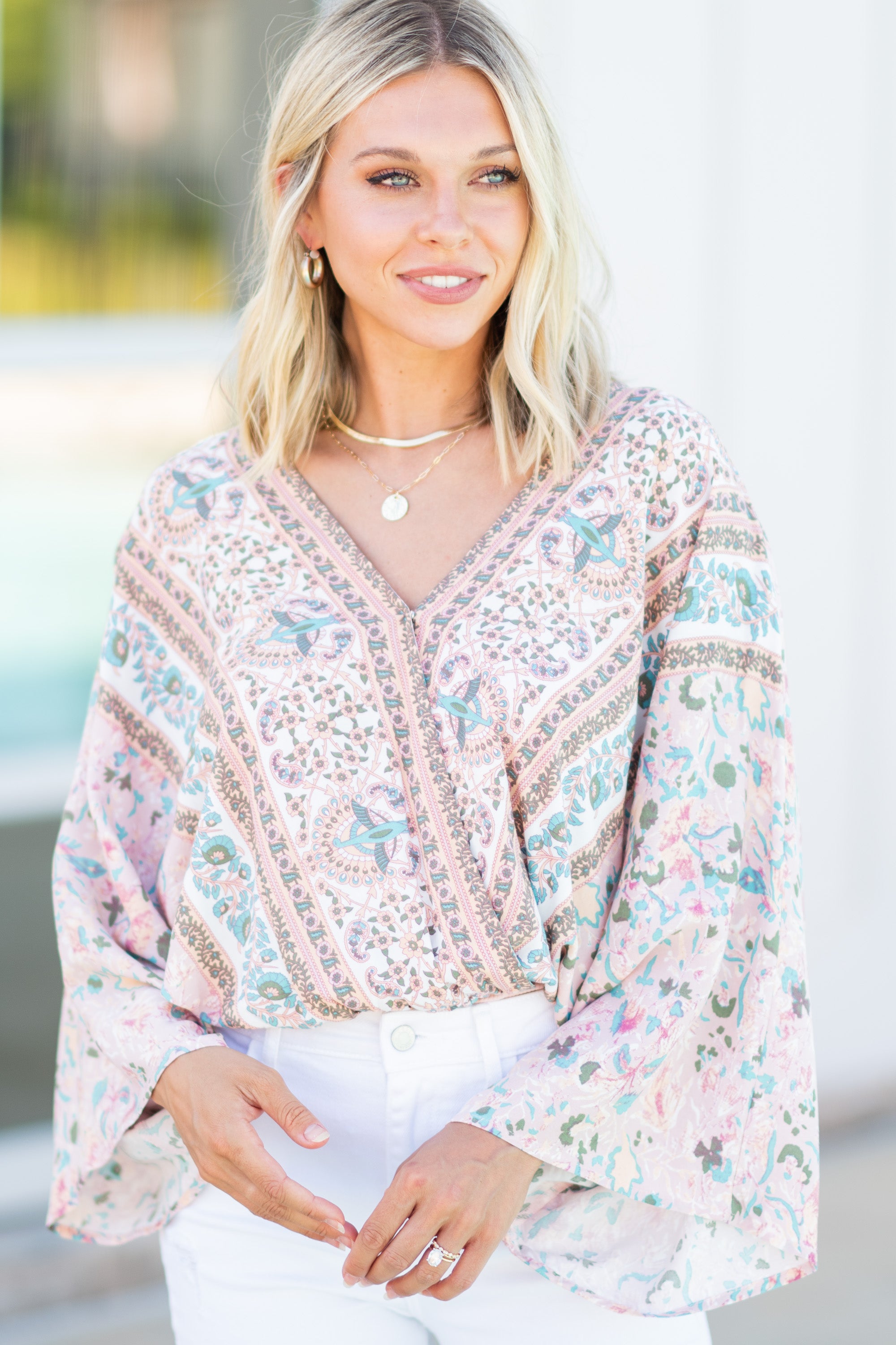 Gorgeous Feeling Renewed Blush Pink Mixed Floral Print Bodysuit