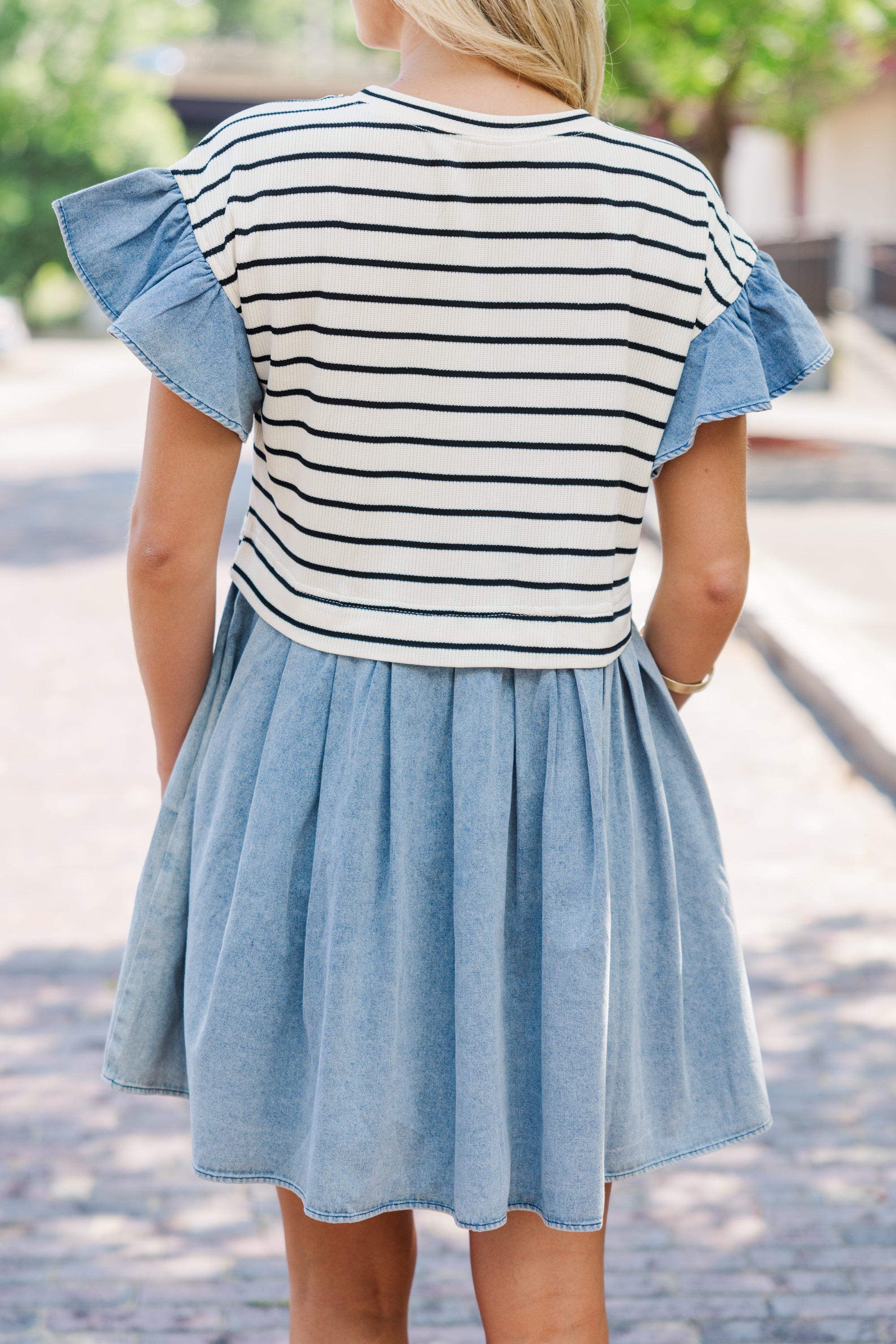 Charming Striped Beauty Cream Dress
