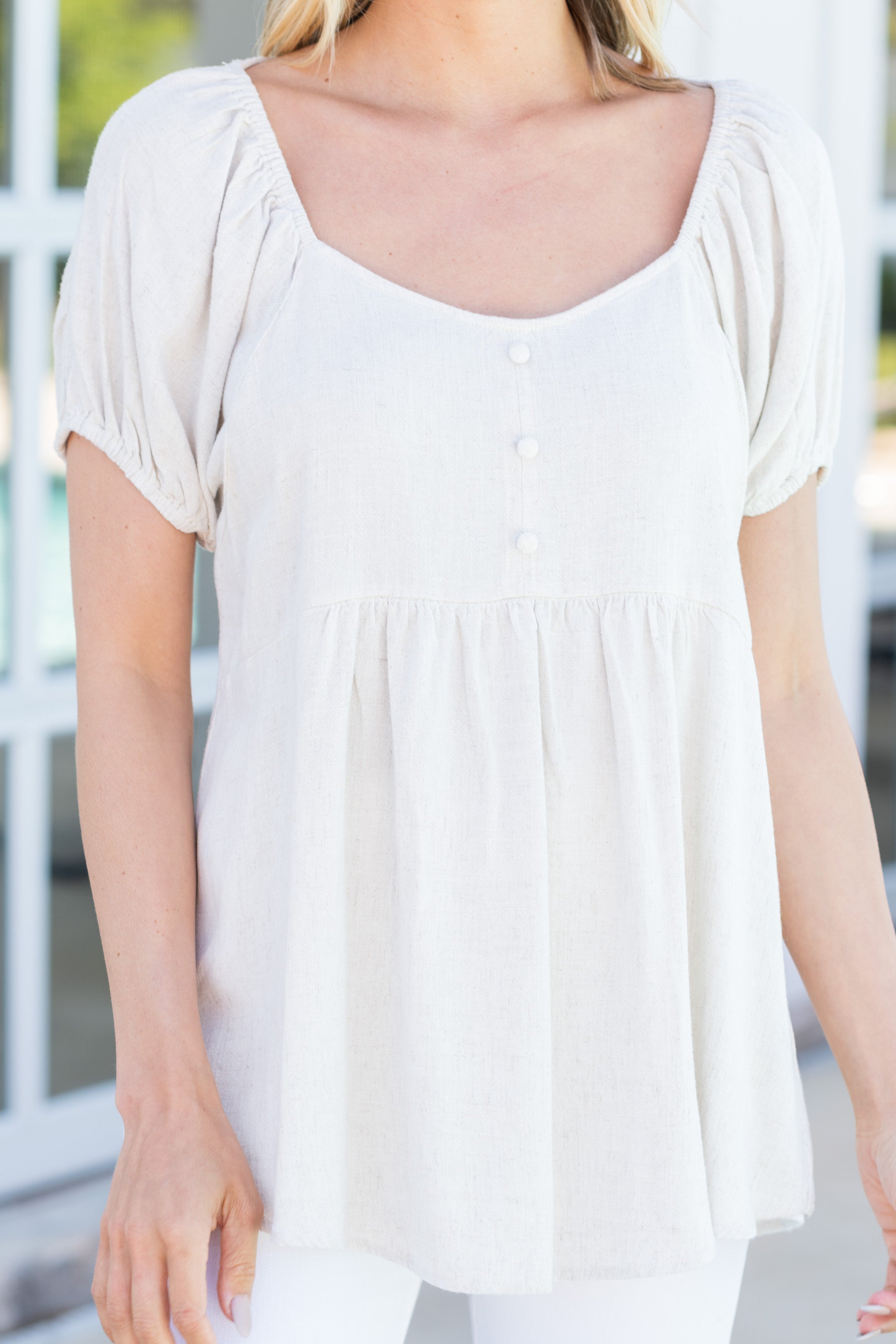 Great Days Ahead: Stylish Oatmeal White Linen Top