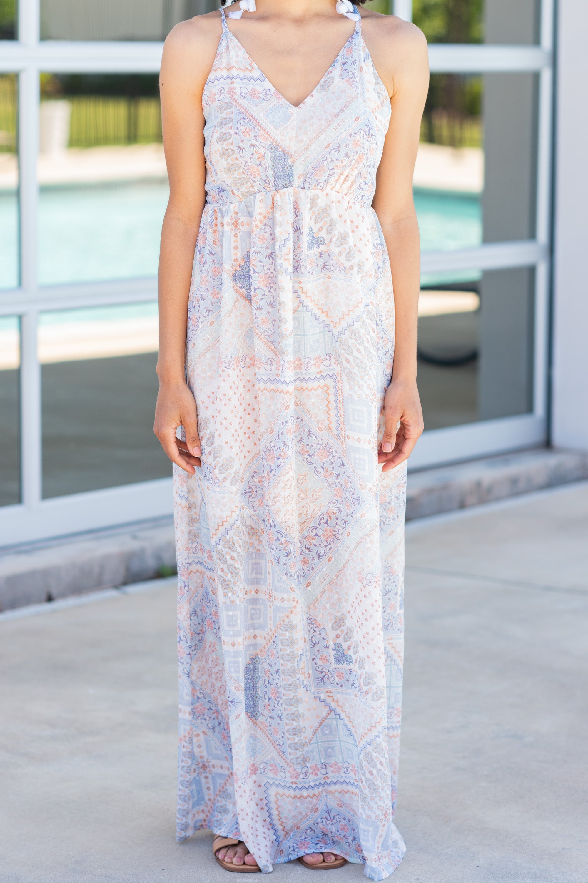 Enchanting Daydream Blue Mixed Print Maxi Dress
