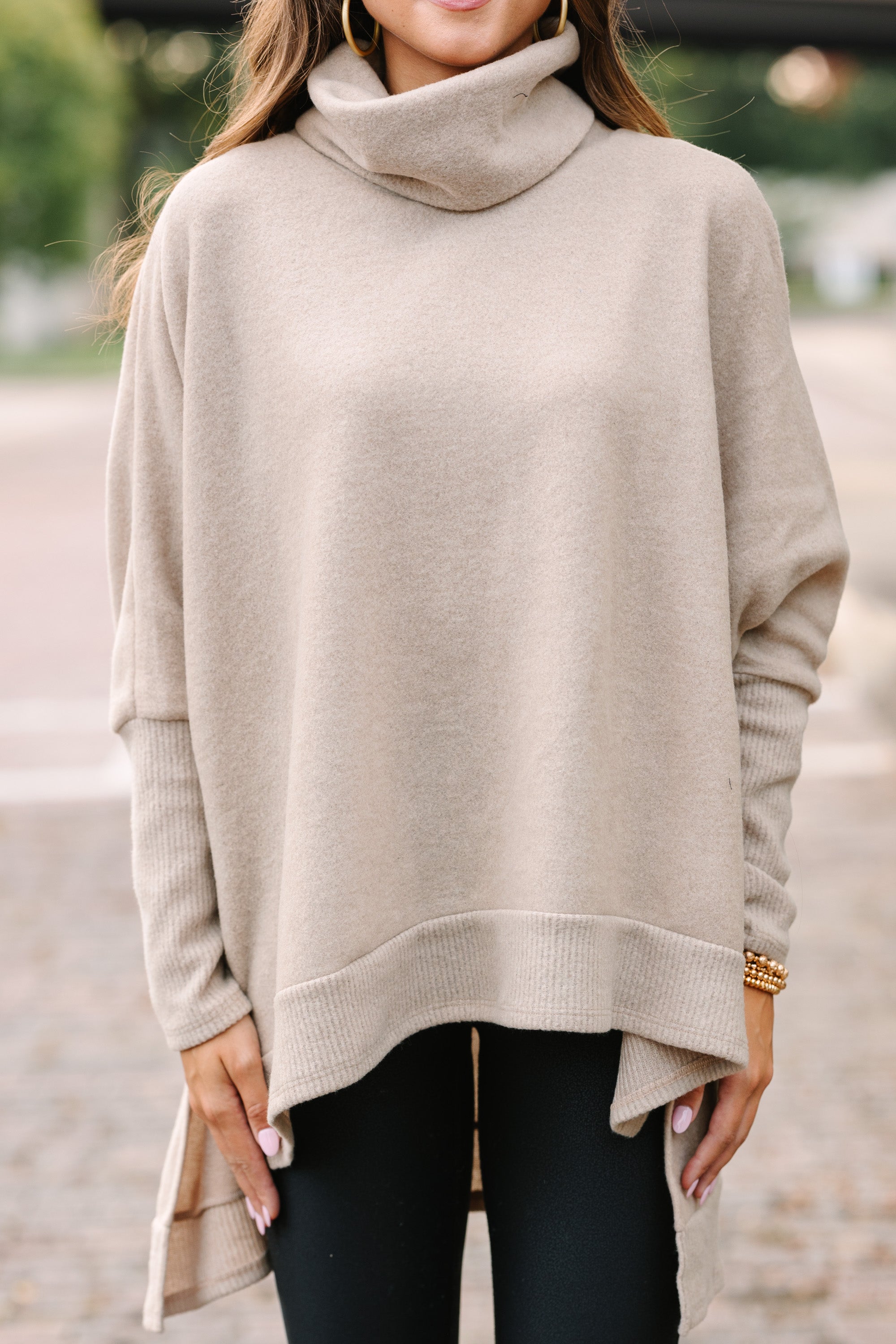 Charming Taupe Brown Cowl Neck Sweater - Feel Chipper This Fall!