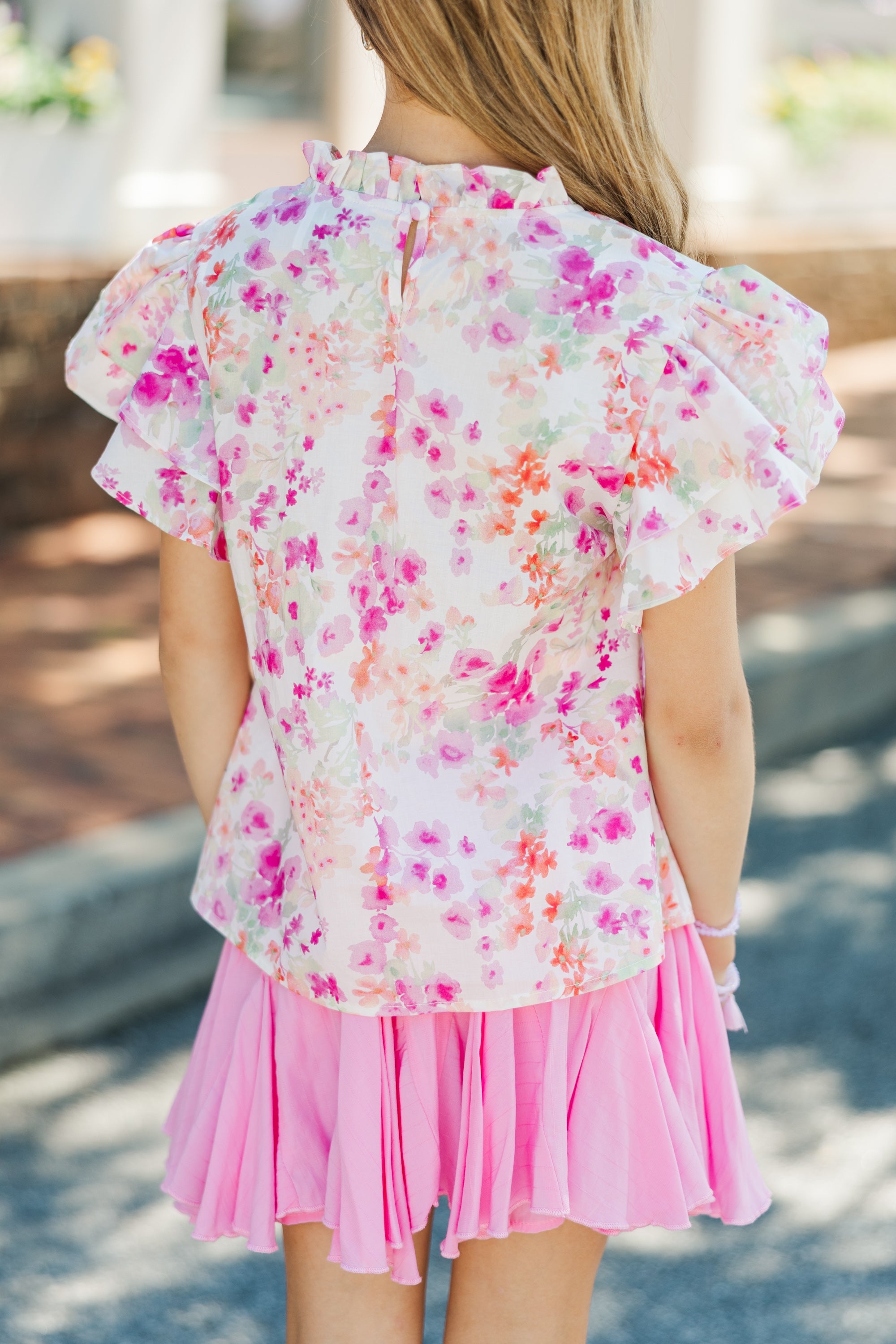 Heart - Melting Pink and Green Ditsy Floral Blouse for Girls