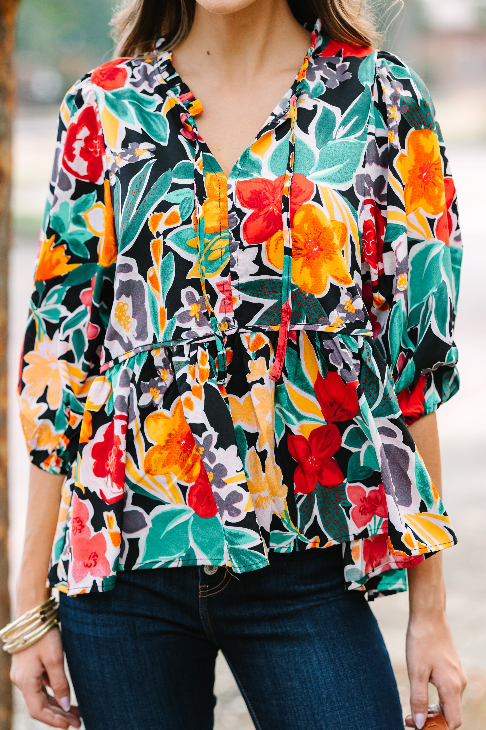 Stunning All On You Black Floral Blouse