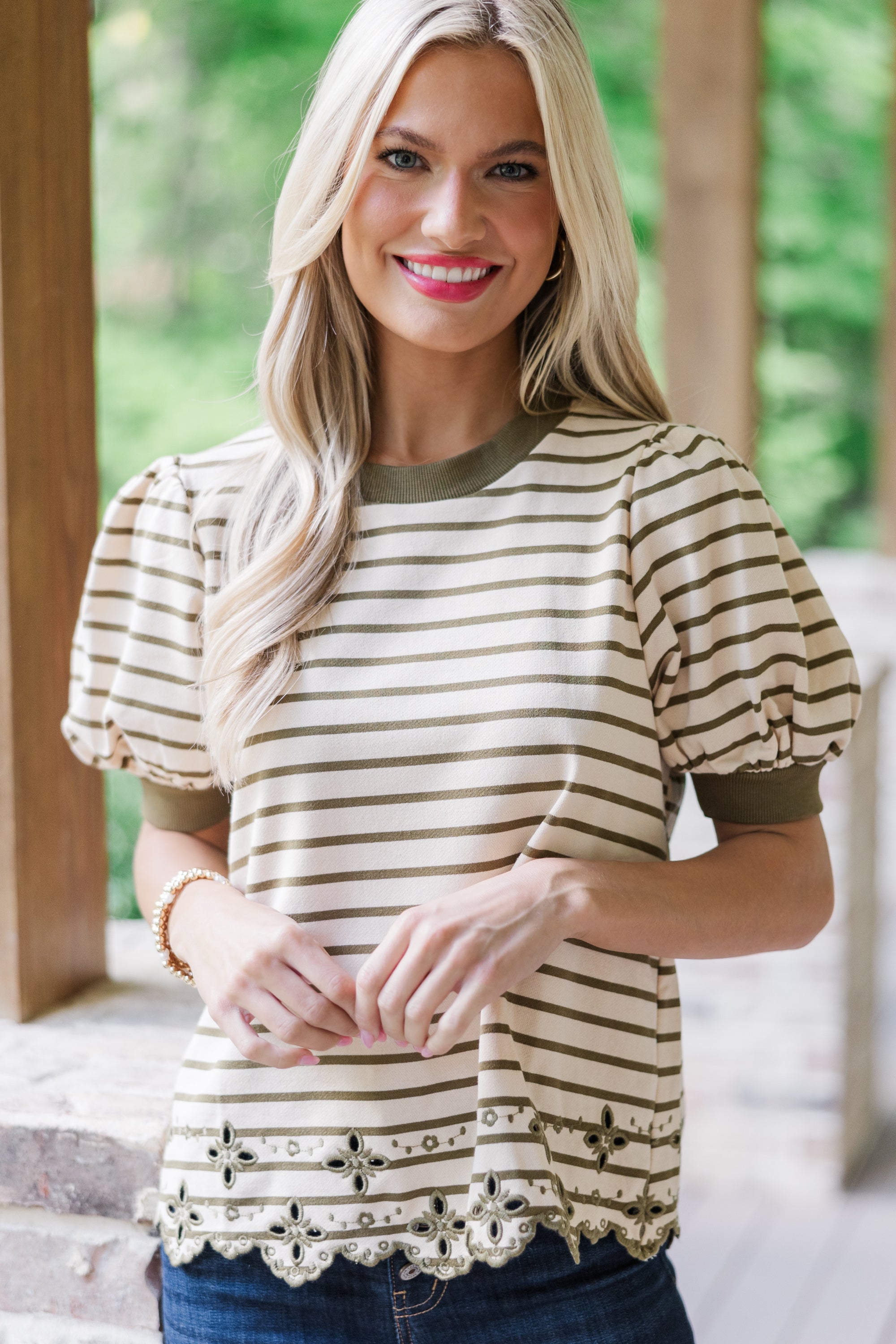 Gorgeous All Is New Olive Green Striped Blouse - Must - Have!