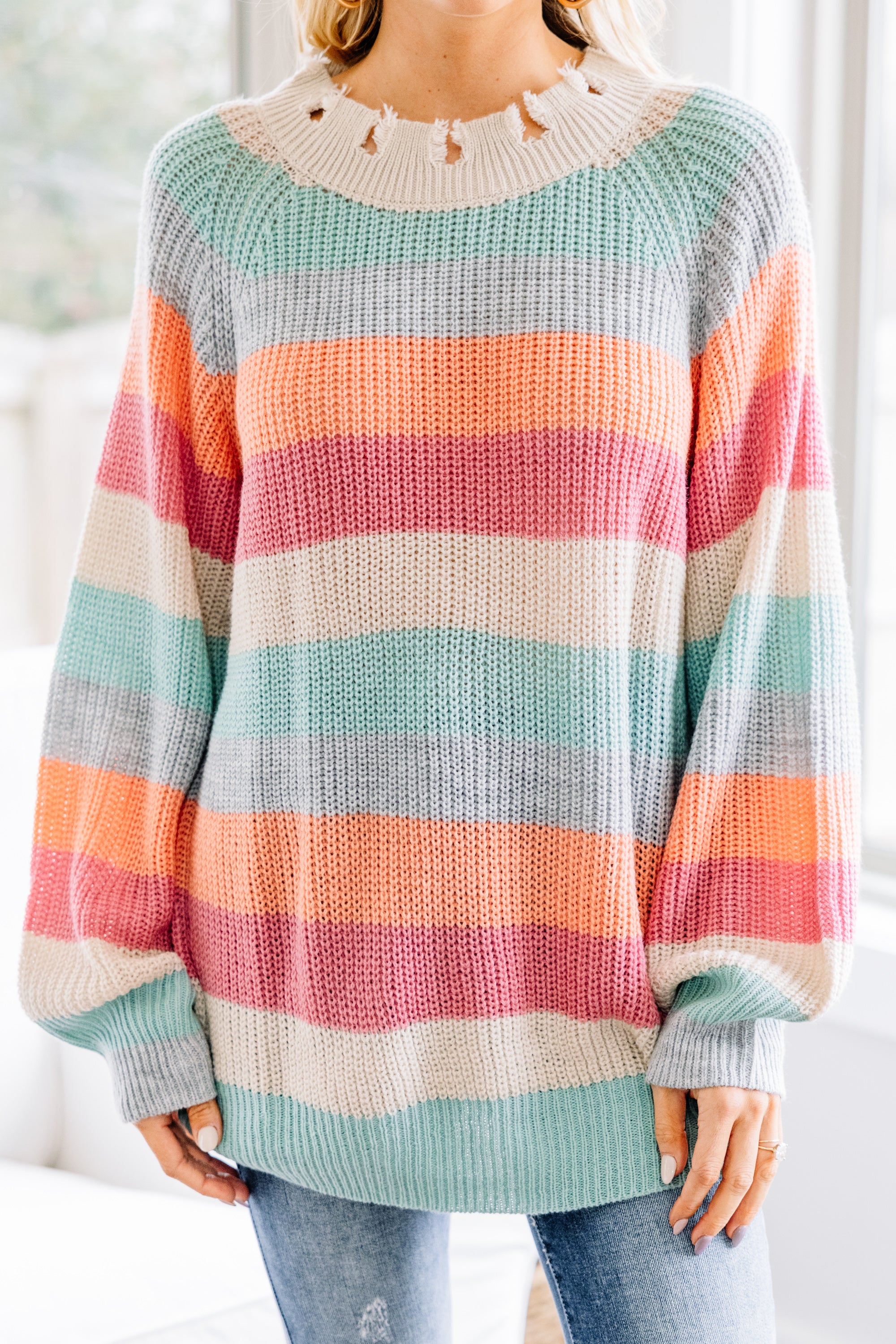 Joyful Mauve Pink Striped Spring Sweater