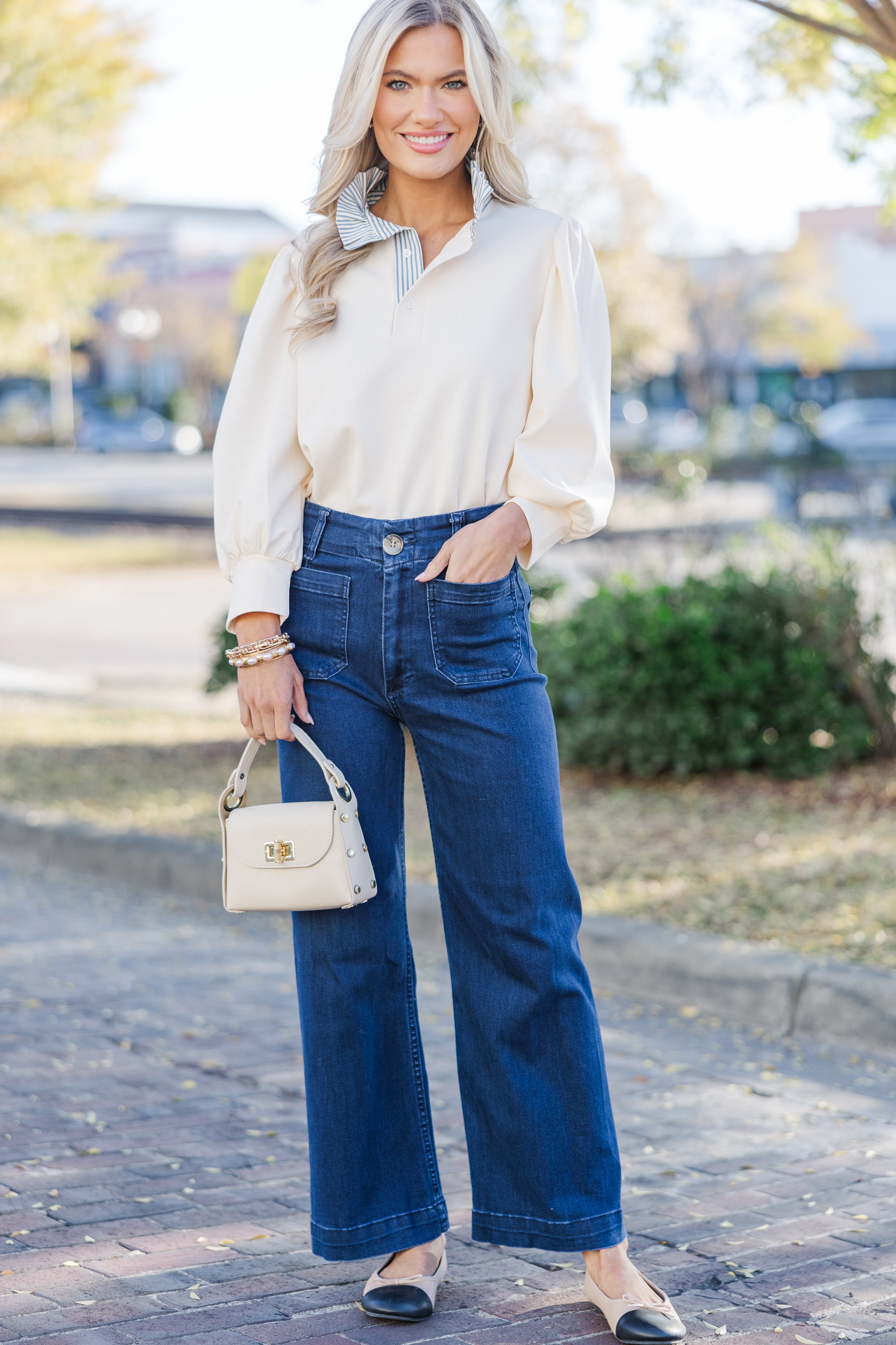 Stylish All In Order 3/4 Sleeve Cream Blouse - A Must-Have!