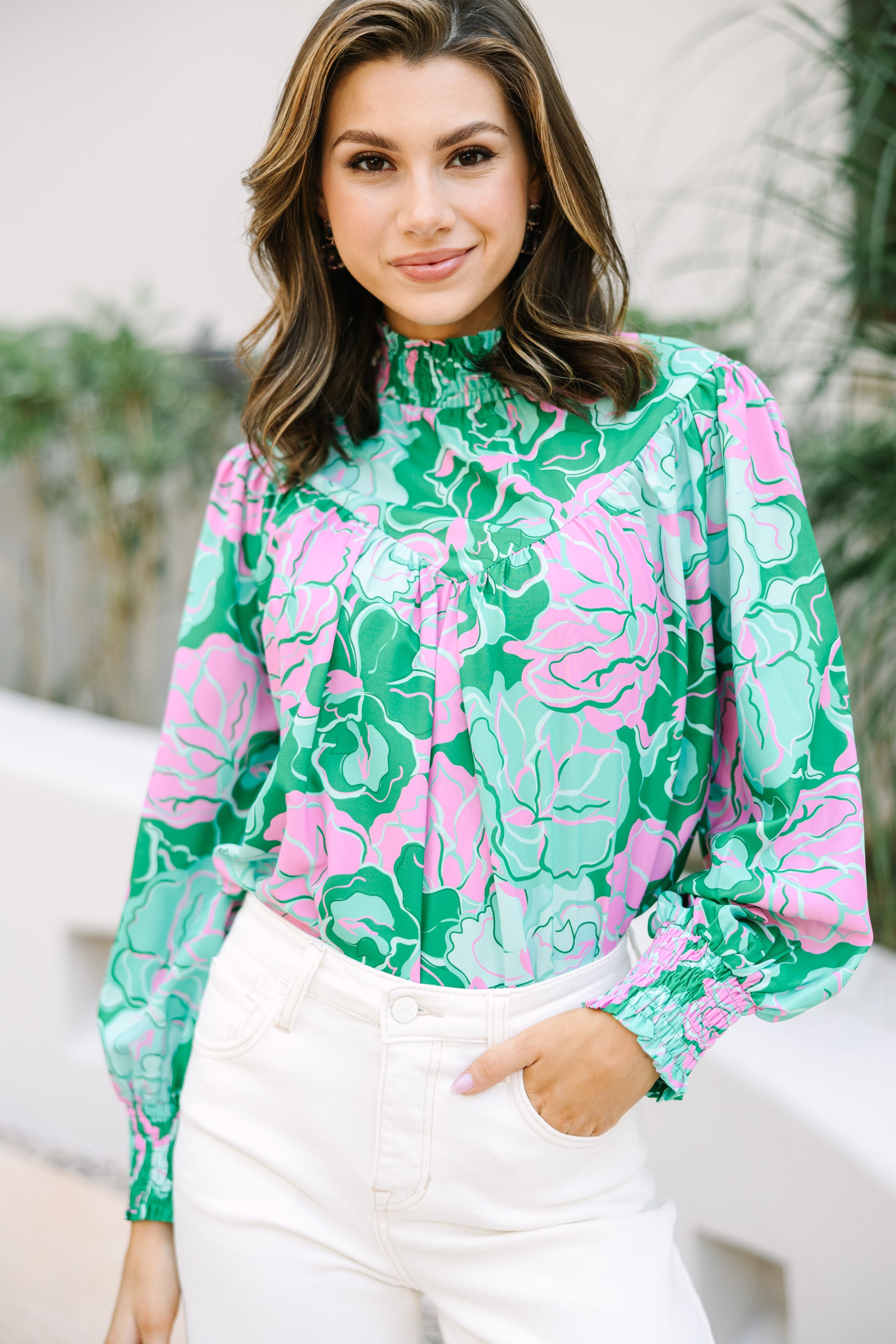 Gorgeous All-In Green Floral Office Blouse