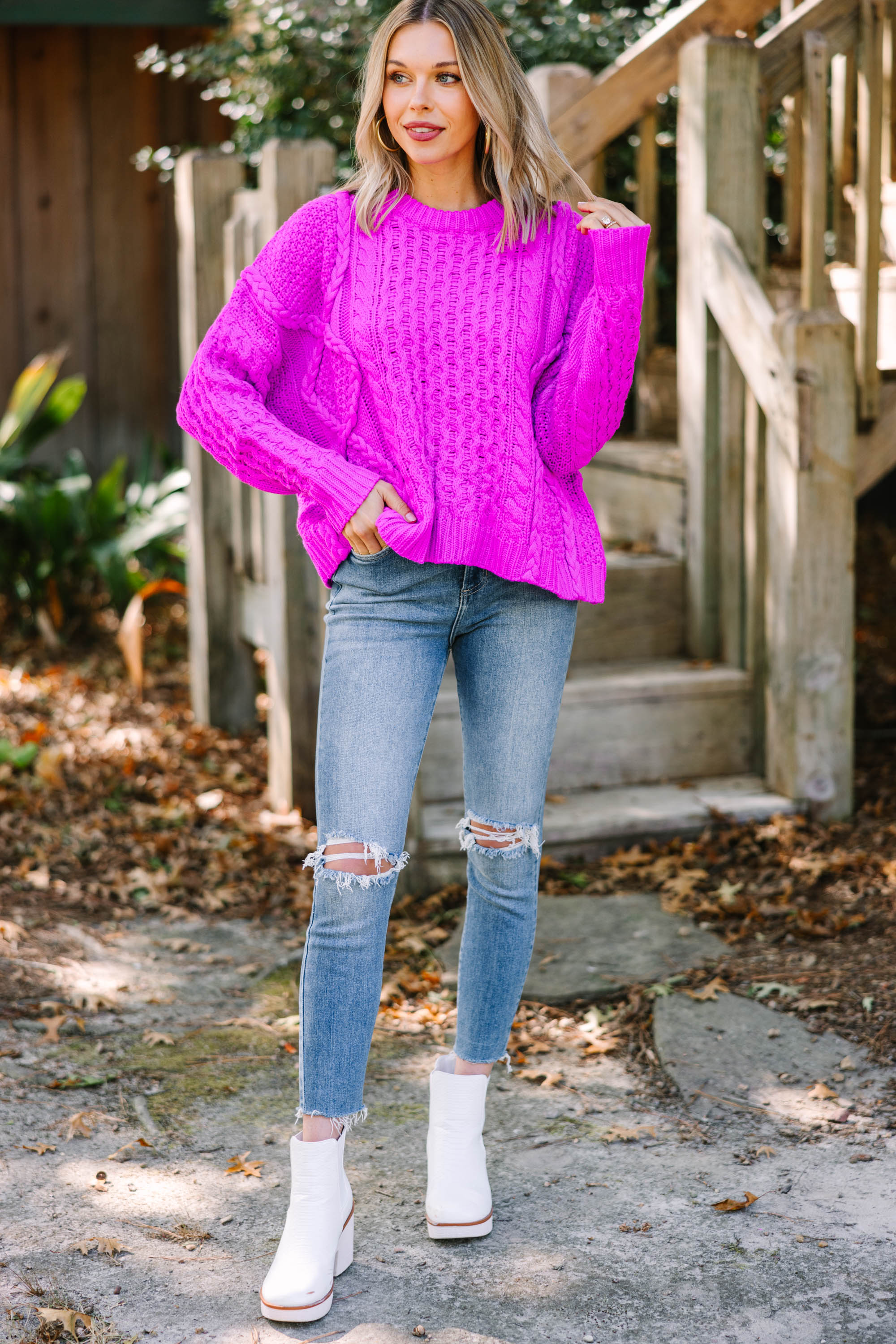 Unleash Your Best with the Orchid Purple Cable Knit Sweater