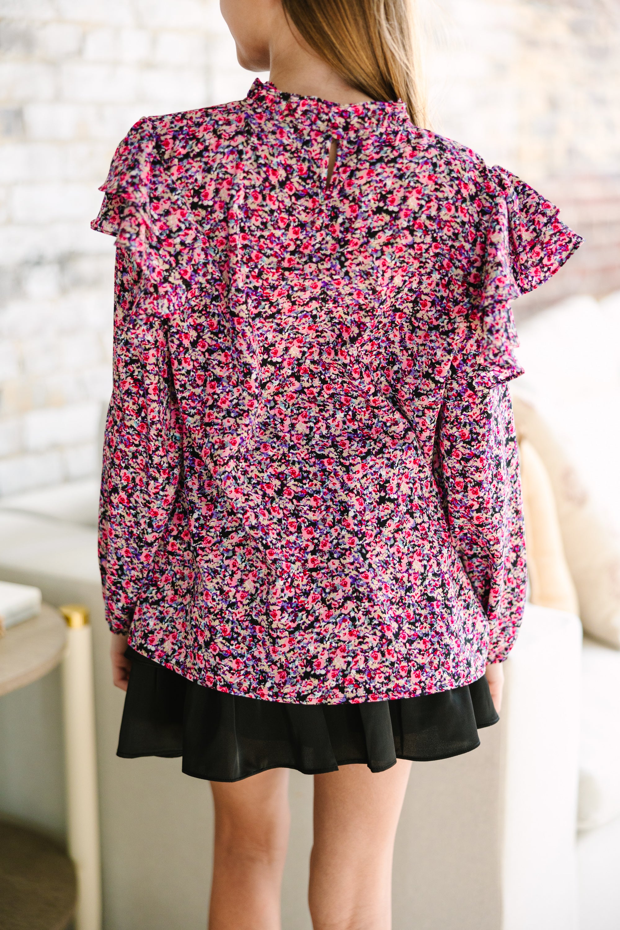 Girls' Heartfelt Purple Ditsy Floral Long-Sleeve Blouse