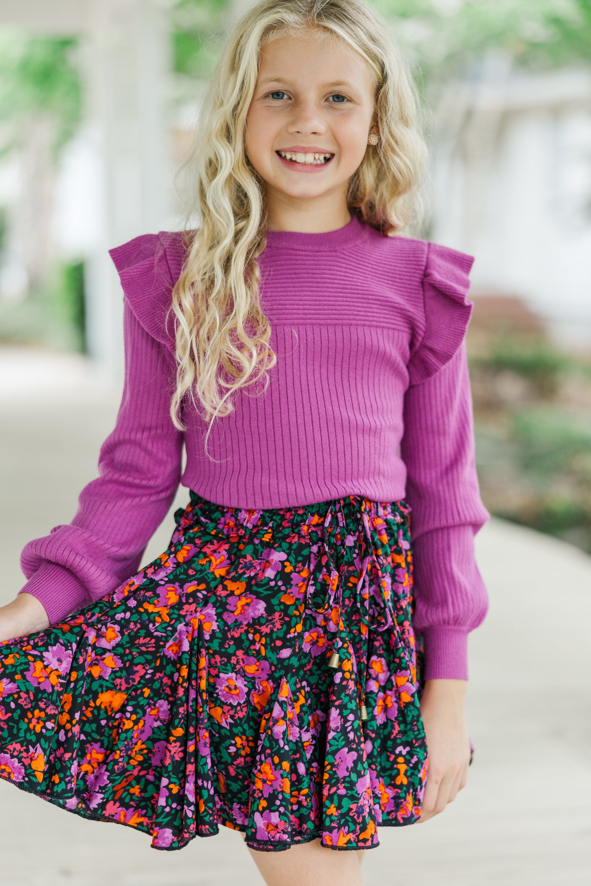 Girls' Plum Purple Ruffled Sweater - Reach for Cute!