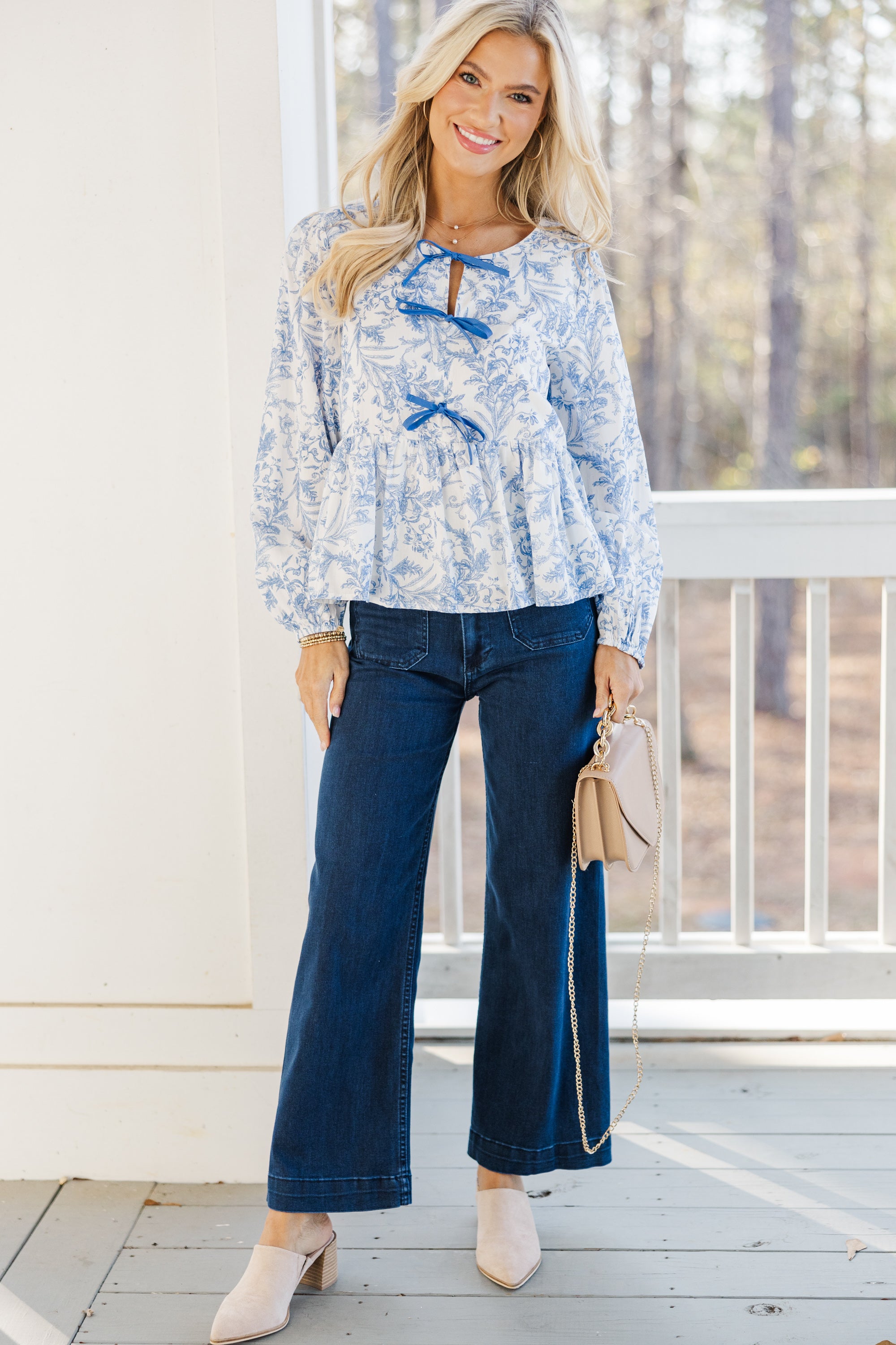 Gorgeous Great Days Ahead Light Blue Toile Blouse - A Must-Have!