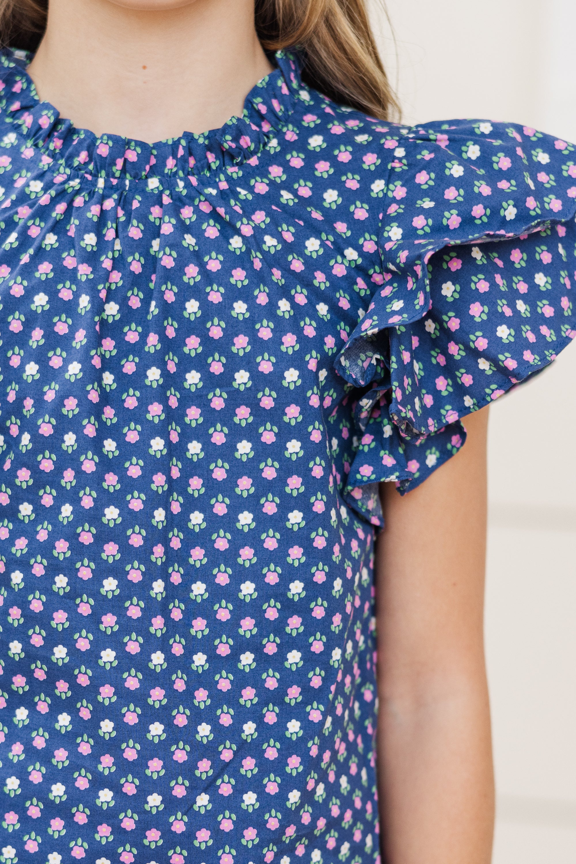 Irresistible Girls' Blue Ditsy Floral Blouse for Spring