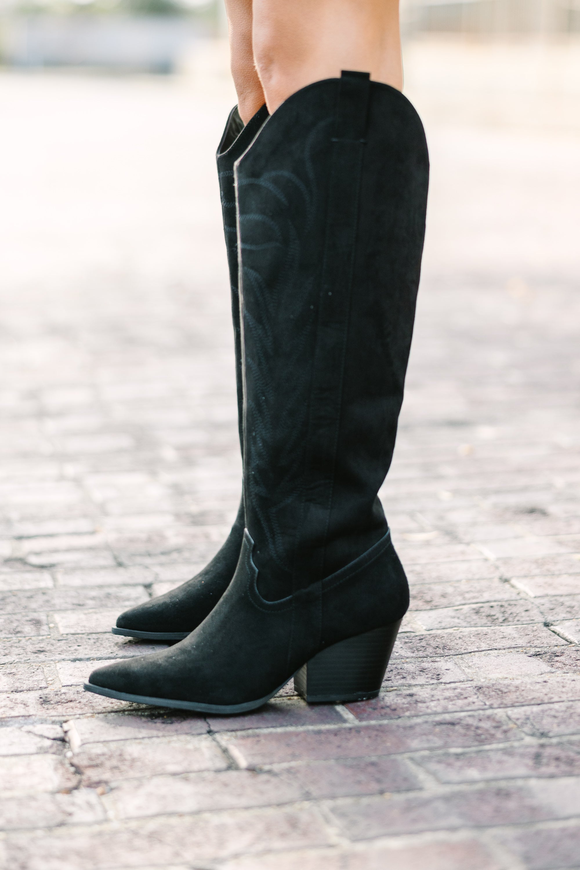Enchanting Happy Place Black Western Suede Boots