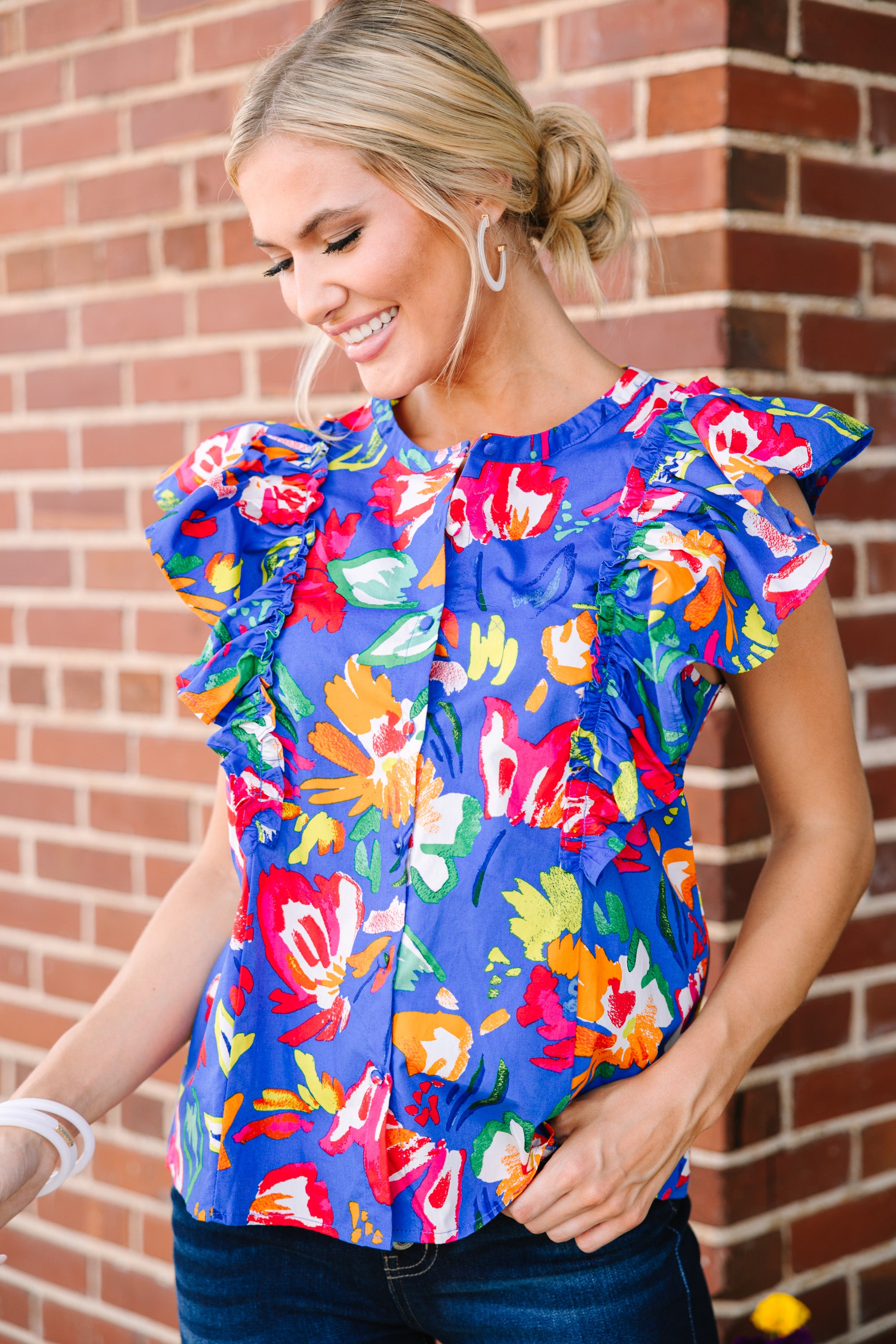 Gorgeous Blue Floral Blouse - Be Happy When You Wear It