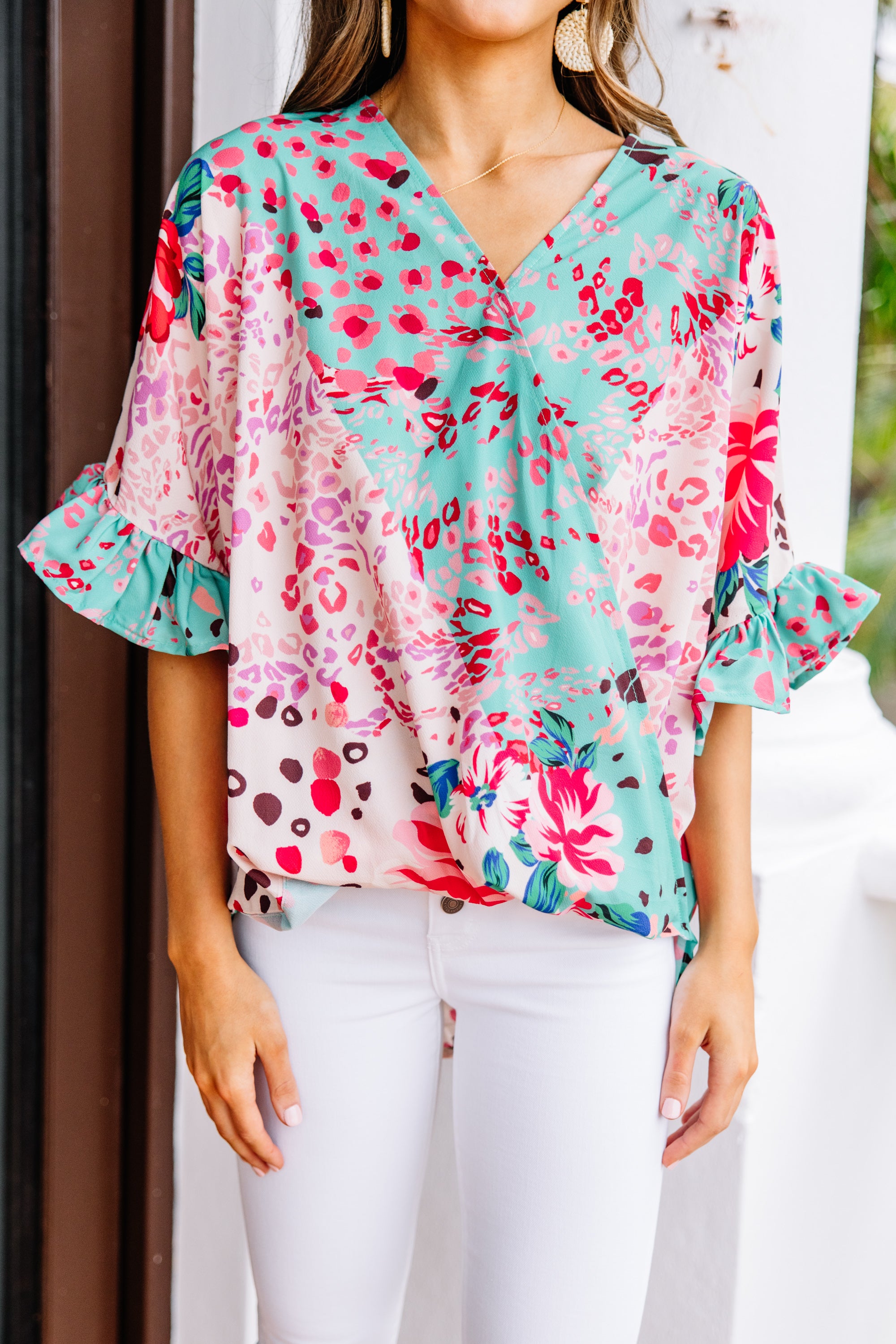 Be So Bold! Stunning Mint Green Mixed Print Top