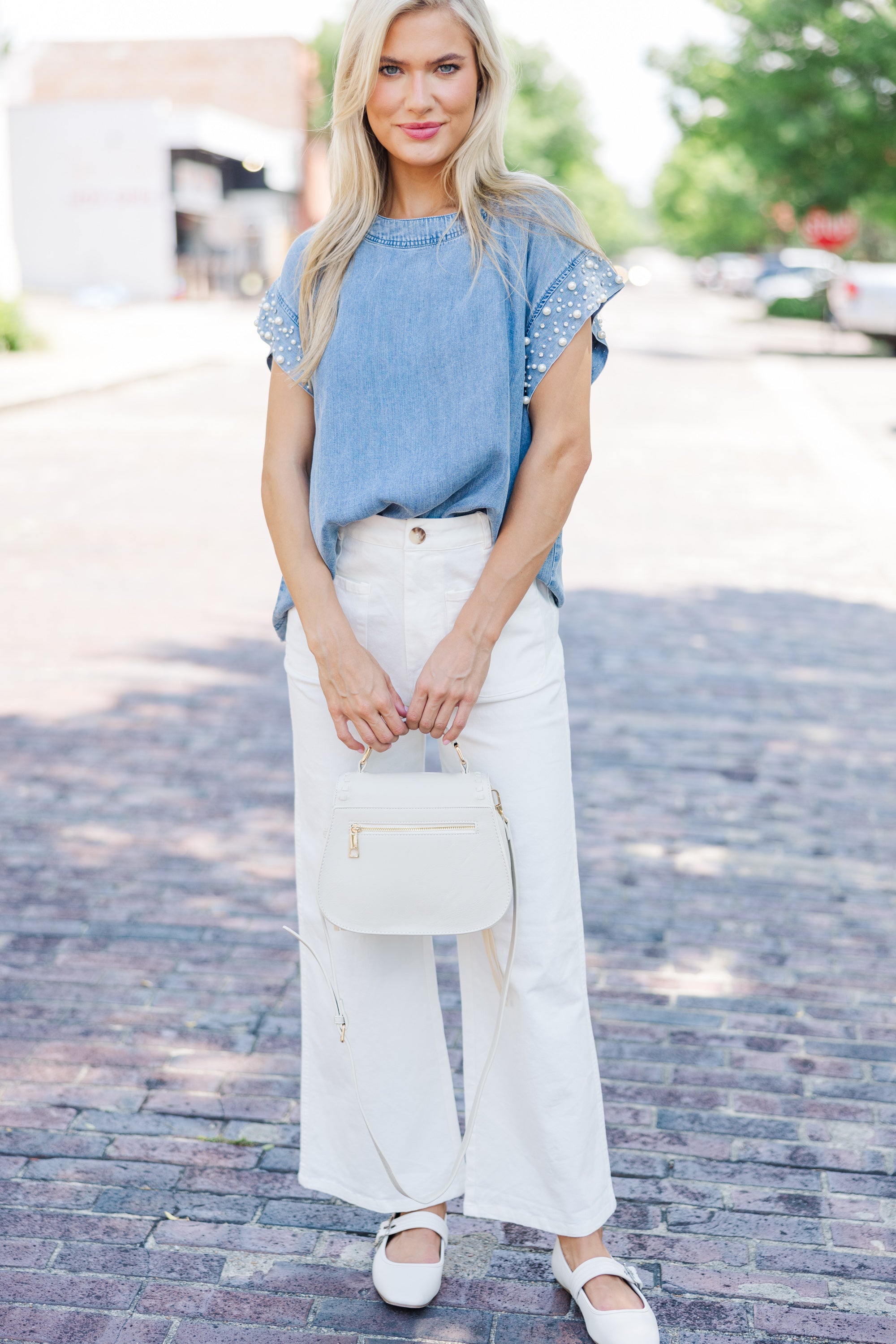 Stunning Be Bold Denim Embellished Blouse - A Must-Have!