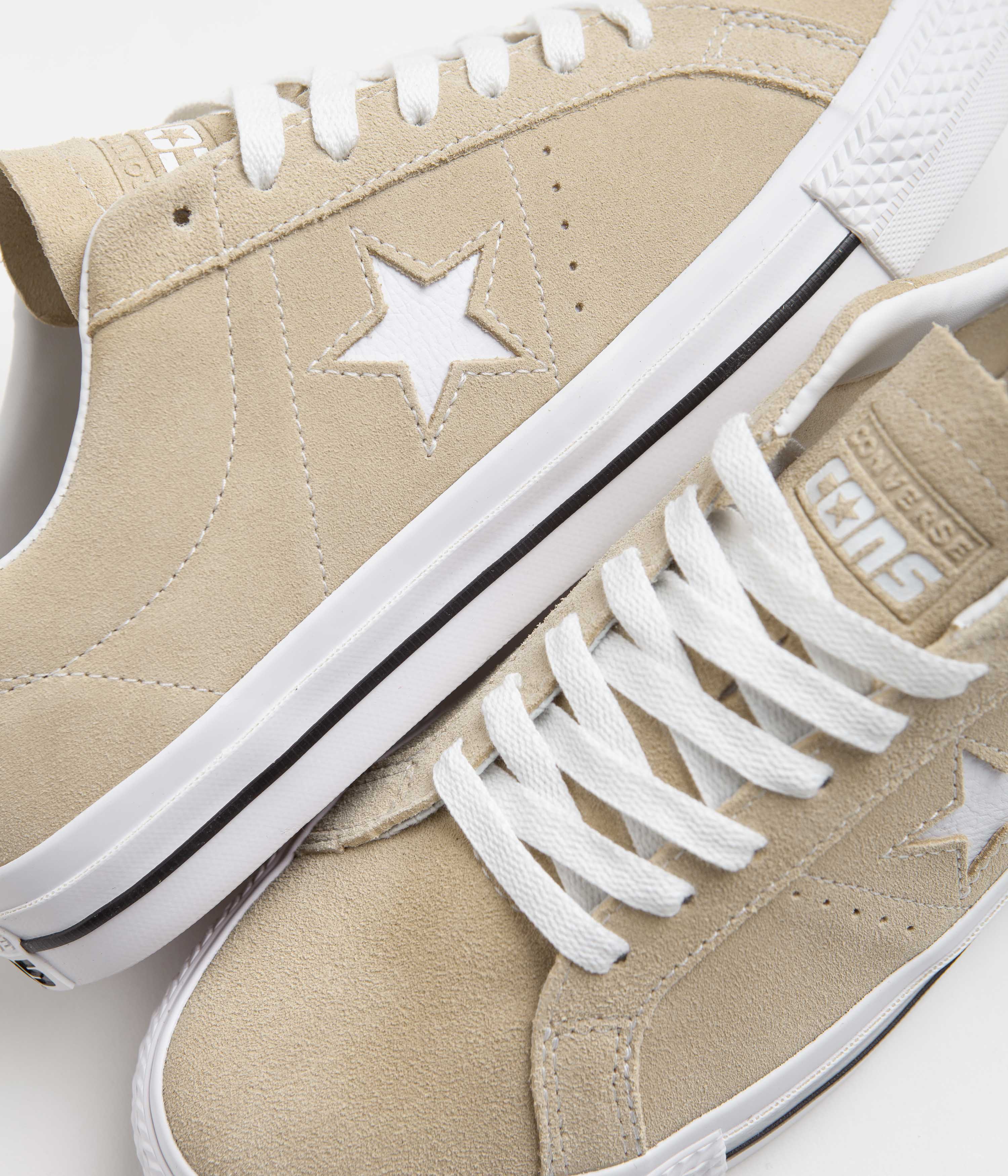 Converse One Star Pro Classic Suede Ox Shoes - Oat Milk/White/Black: Stylish Skate Essential