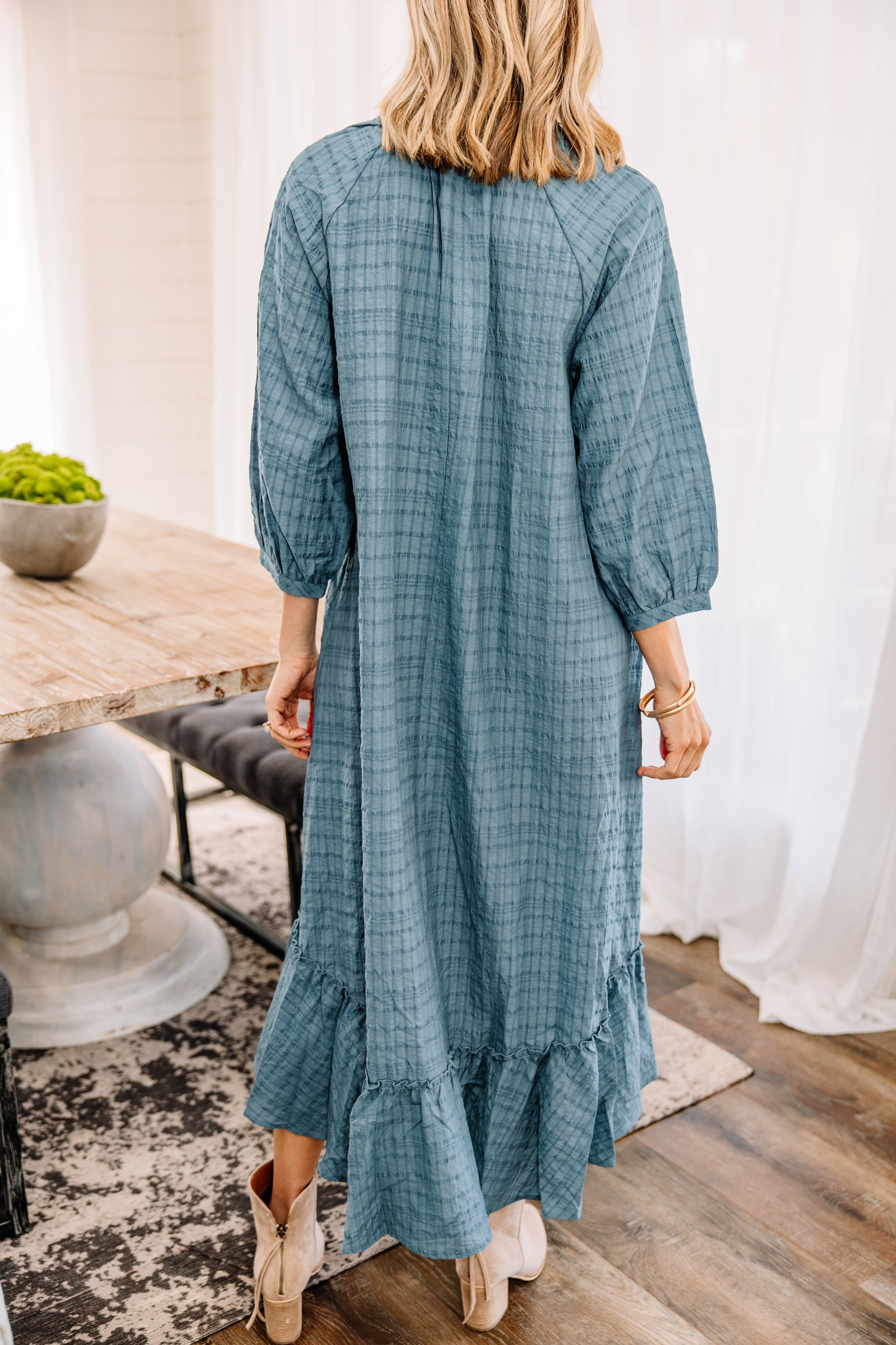 Lucky Charm Slate Blue Midi Dress - Feel Fabulous Now!