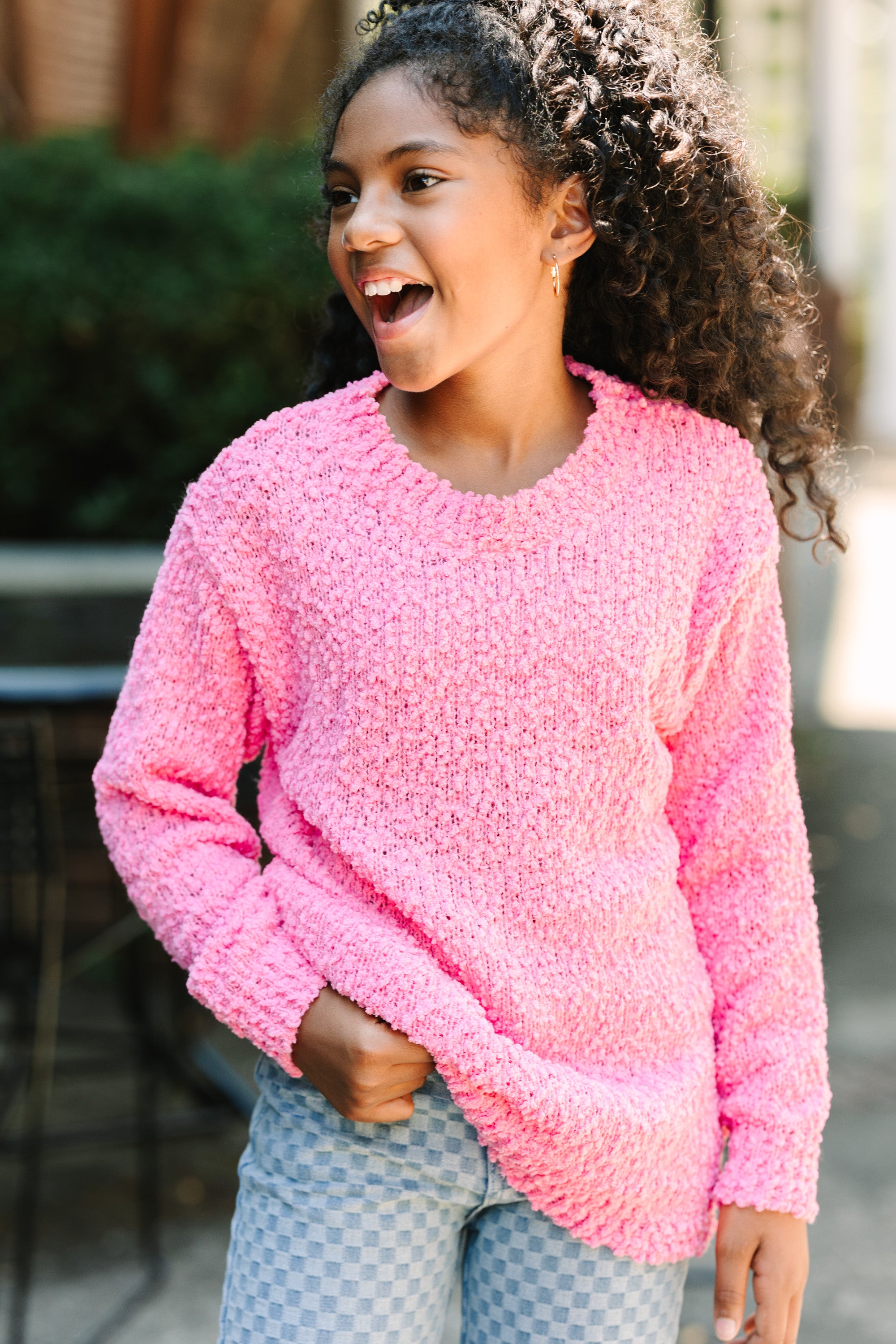 Girls' Candy Pink Popcorn Knit Pullover Sweater: A Must - Have!
