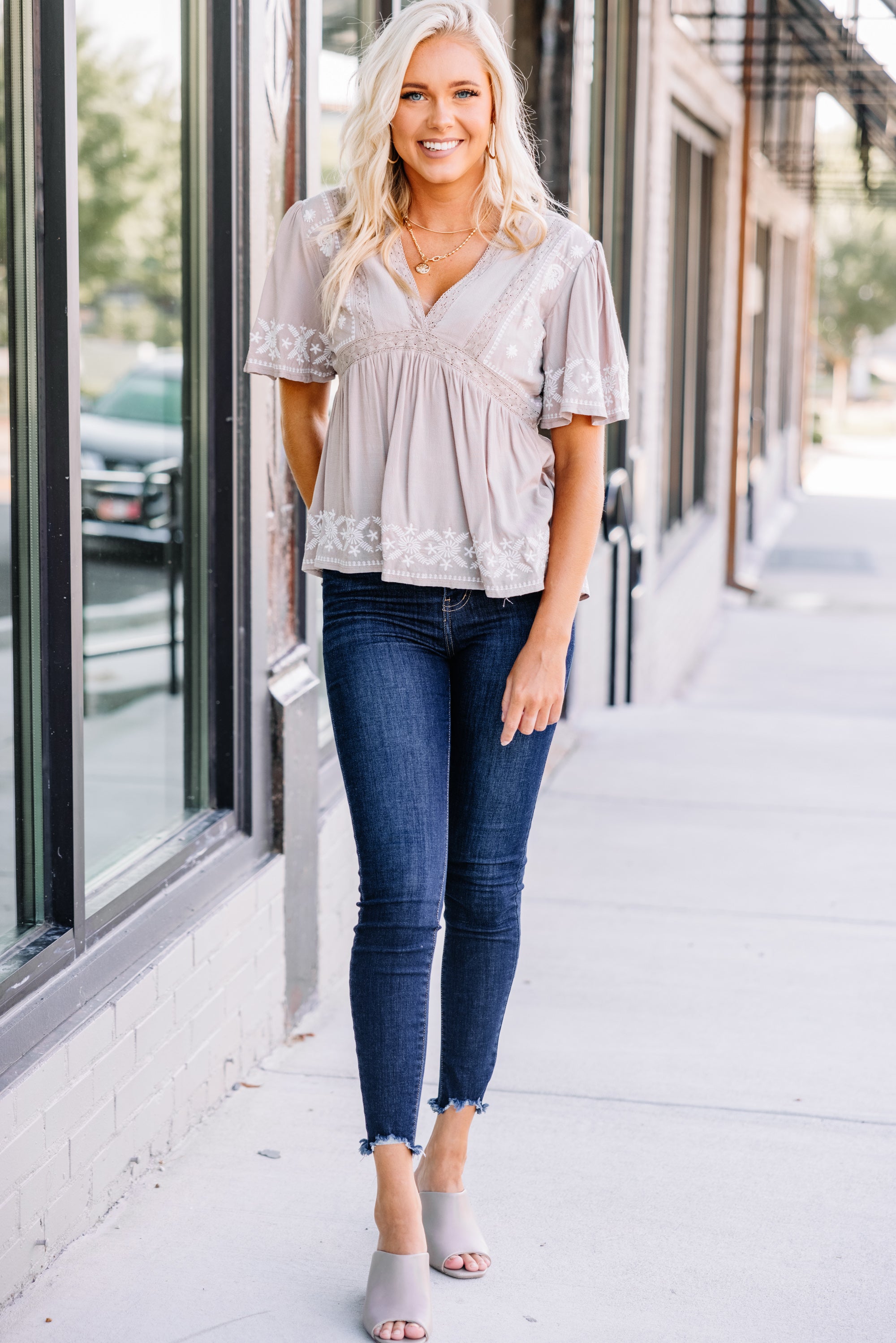 Be Your Best Sand Brown Embroidered Blouse - Look Stunning Anytime!