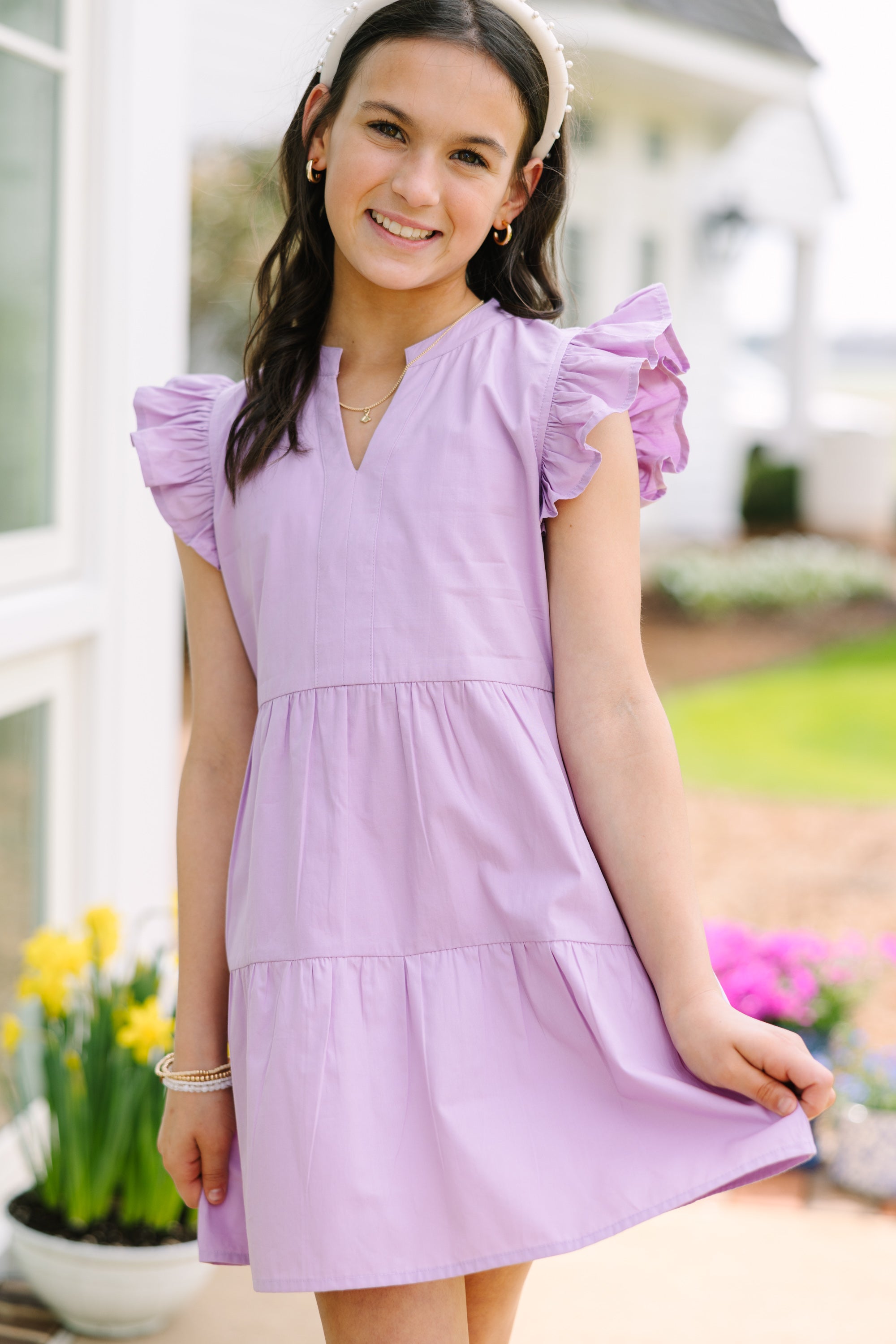 Gorgeous Girls' On - The - Move Lavender Purple Ruffled Babydoll Dress