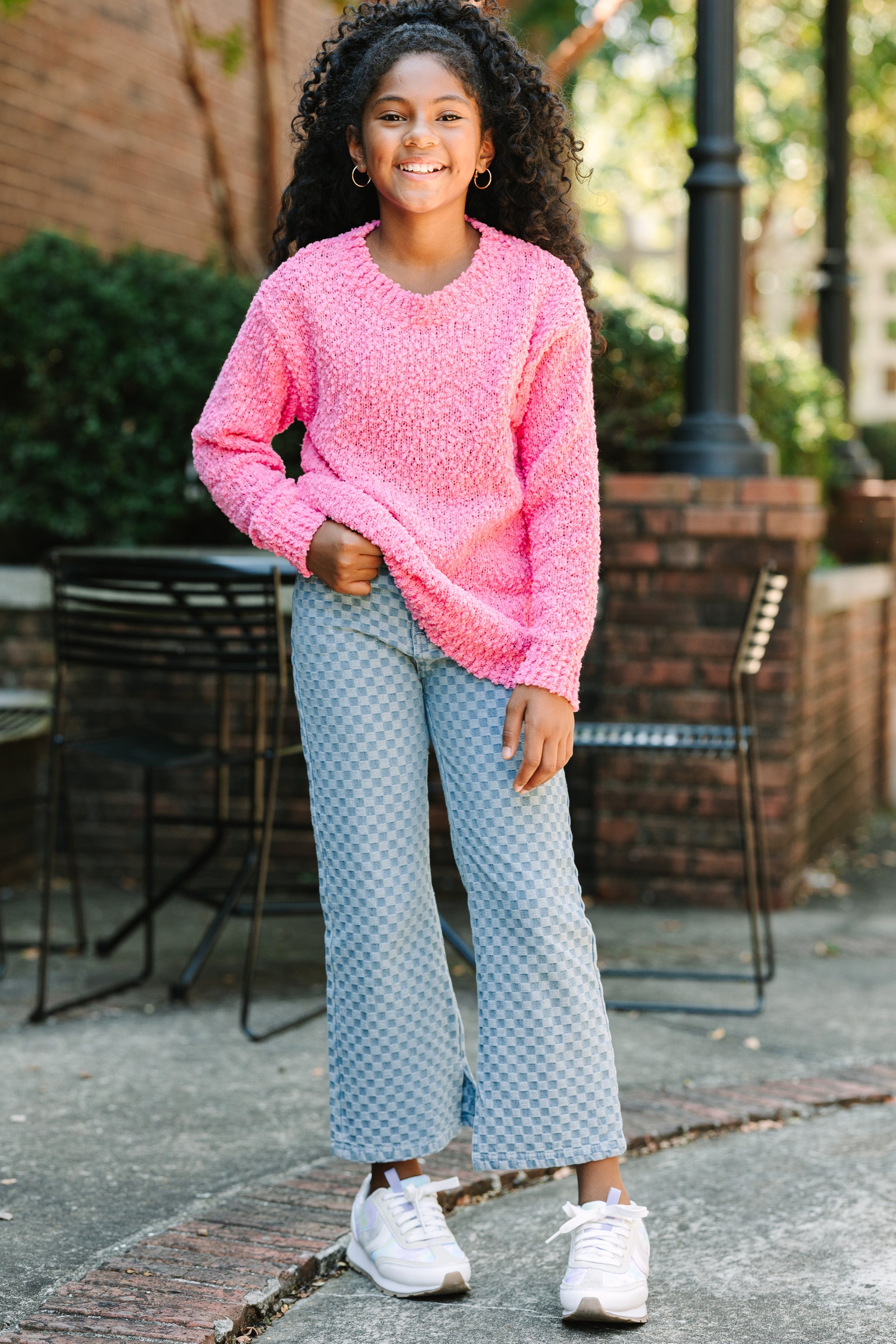Girls' Candy Pink Popcorn Knit Pullover Sweater: A Must - Have!