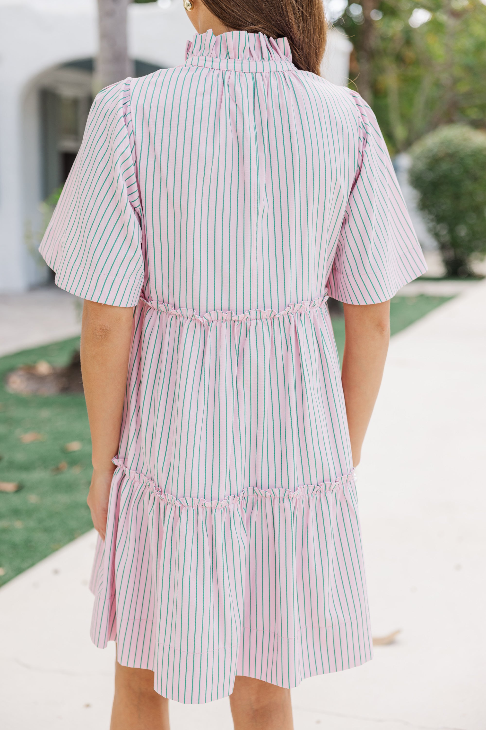 Gorgeous Pink/Green Striped Babydoll Dress for Your Best Look