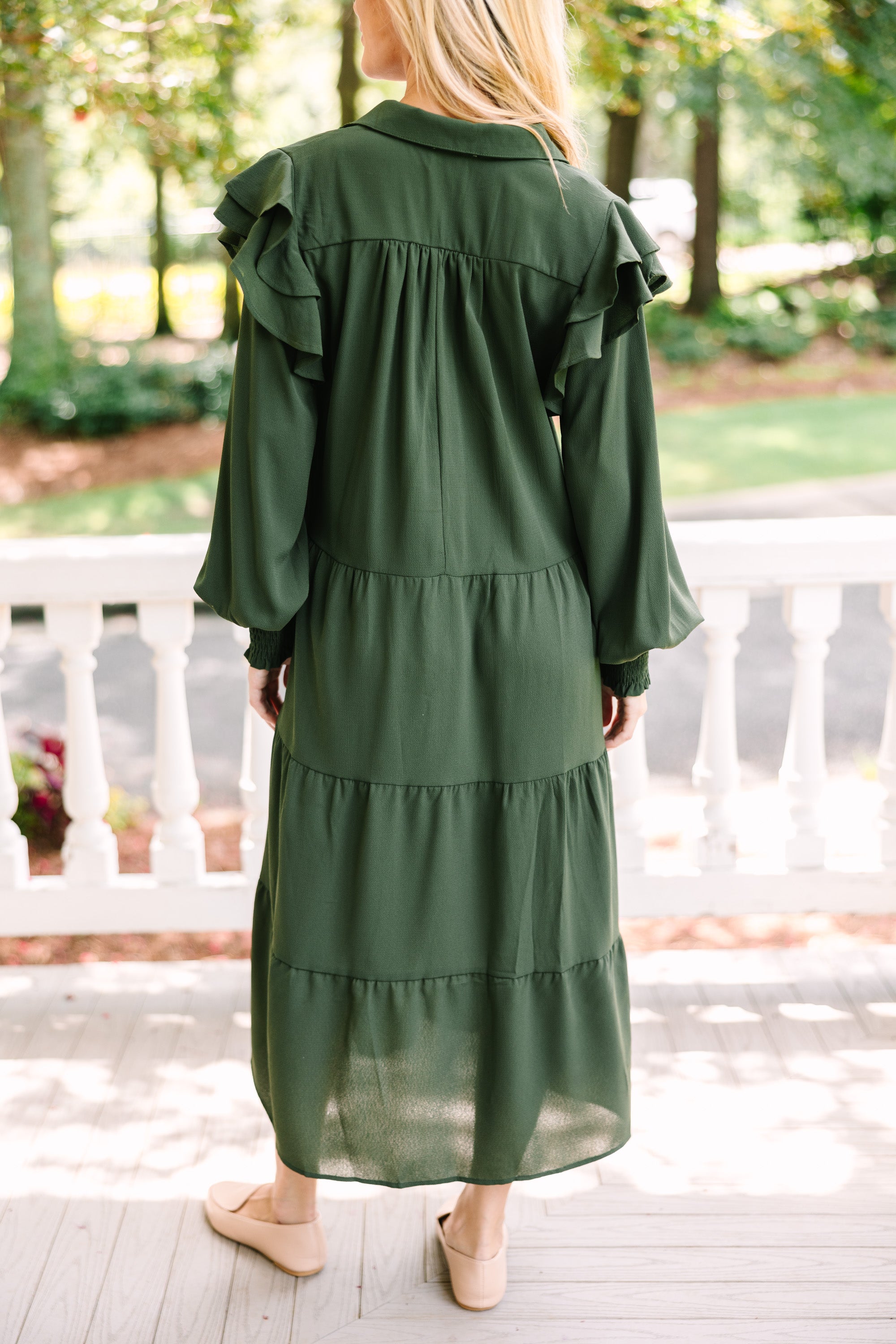 Olive Green Ruffled Midi Dress: Feel the Fun Now!