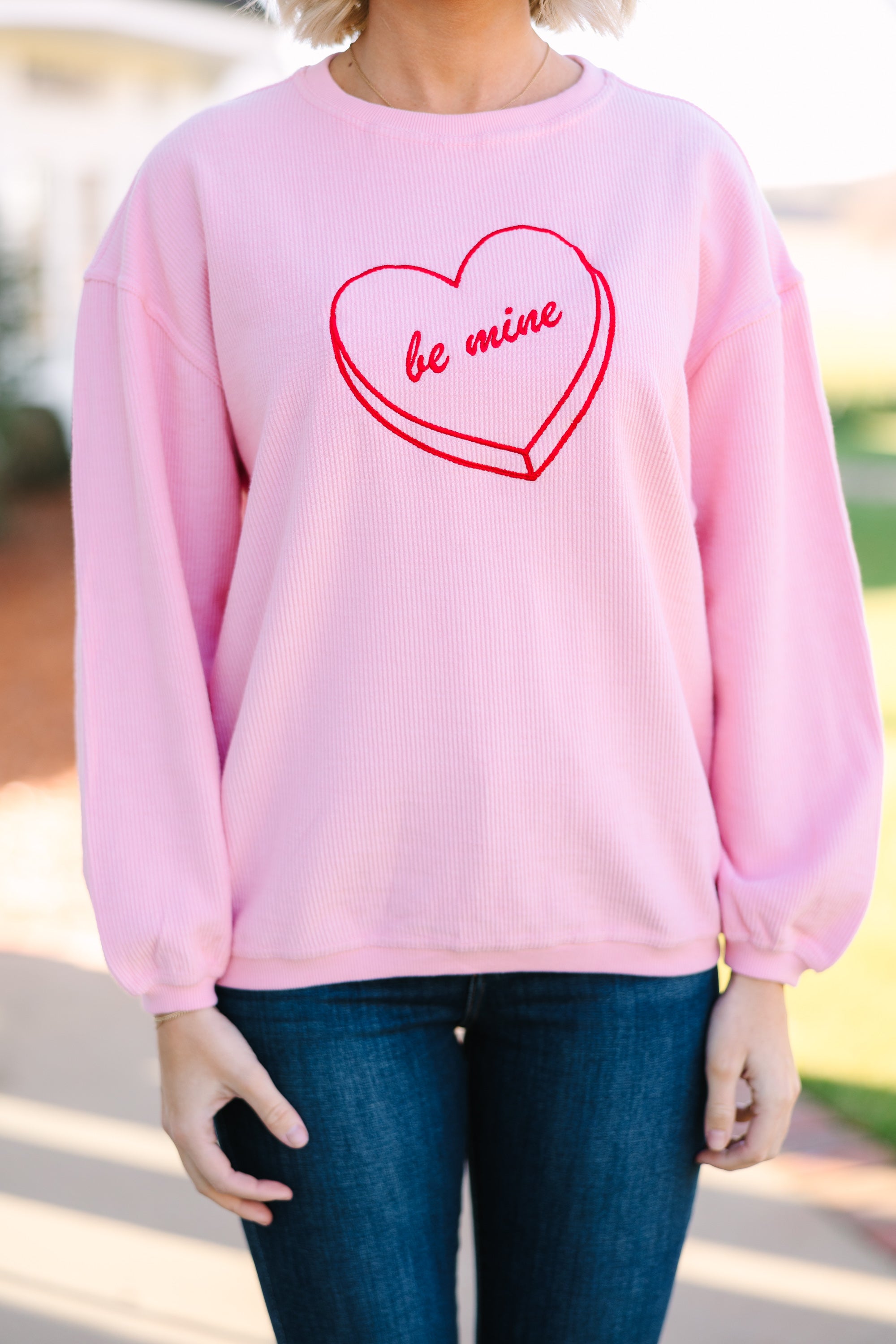 Adorable Be Mine Blush Pink Embroidered Sweatshirt - Grab Yours Now!