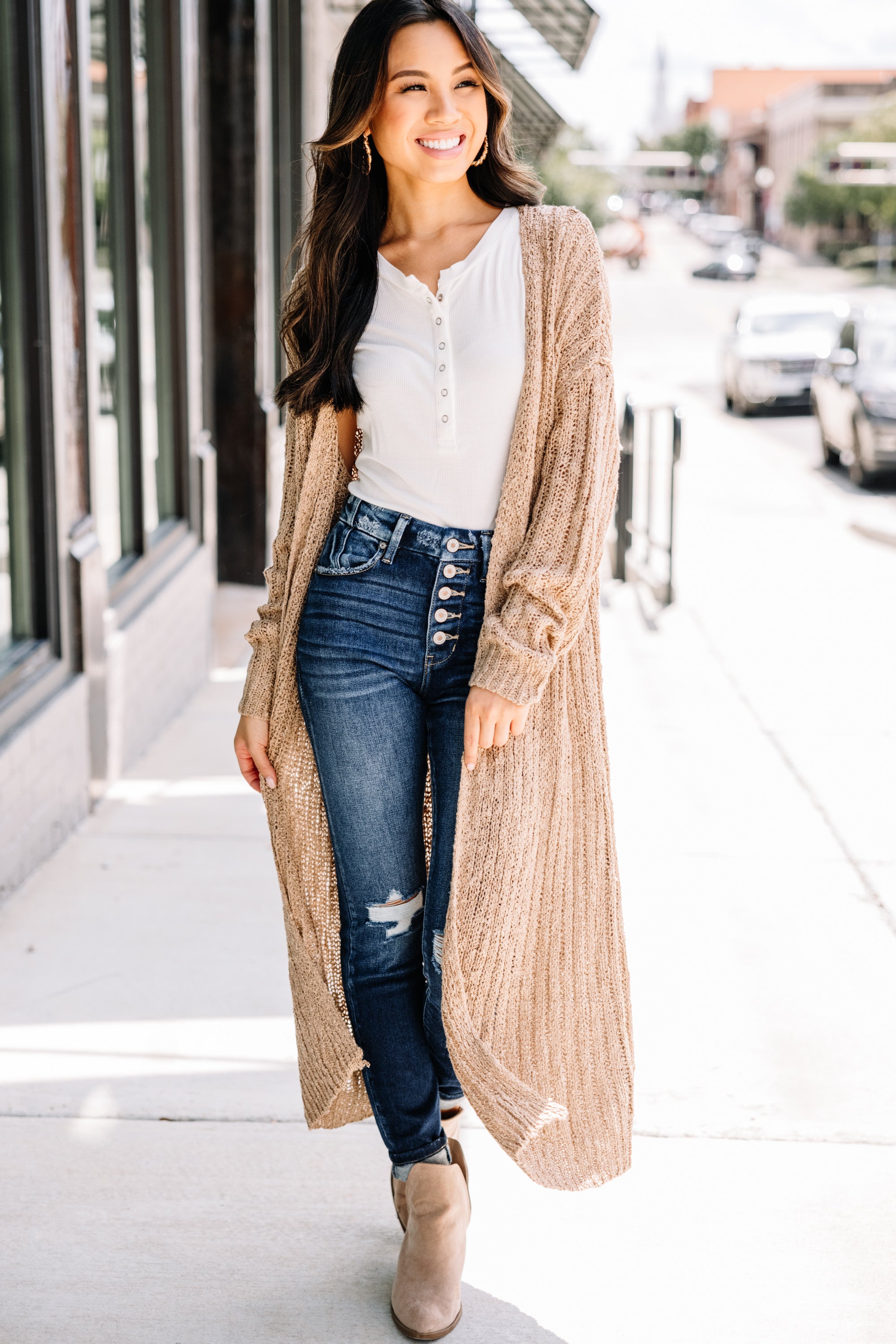 Irresistible Everyday Camel Brown Knit Cardigan