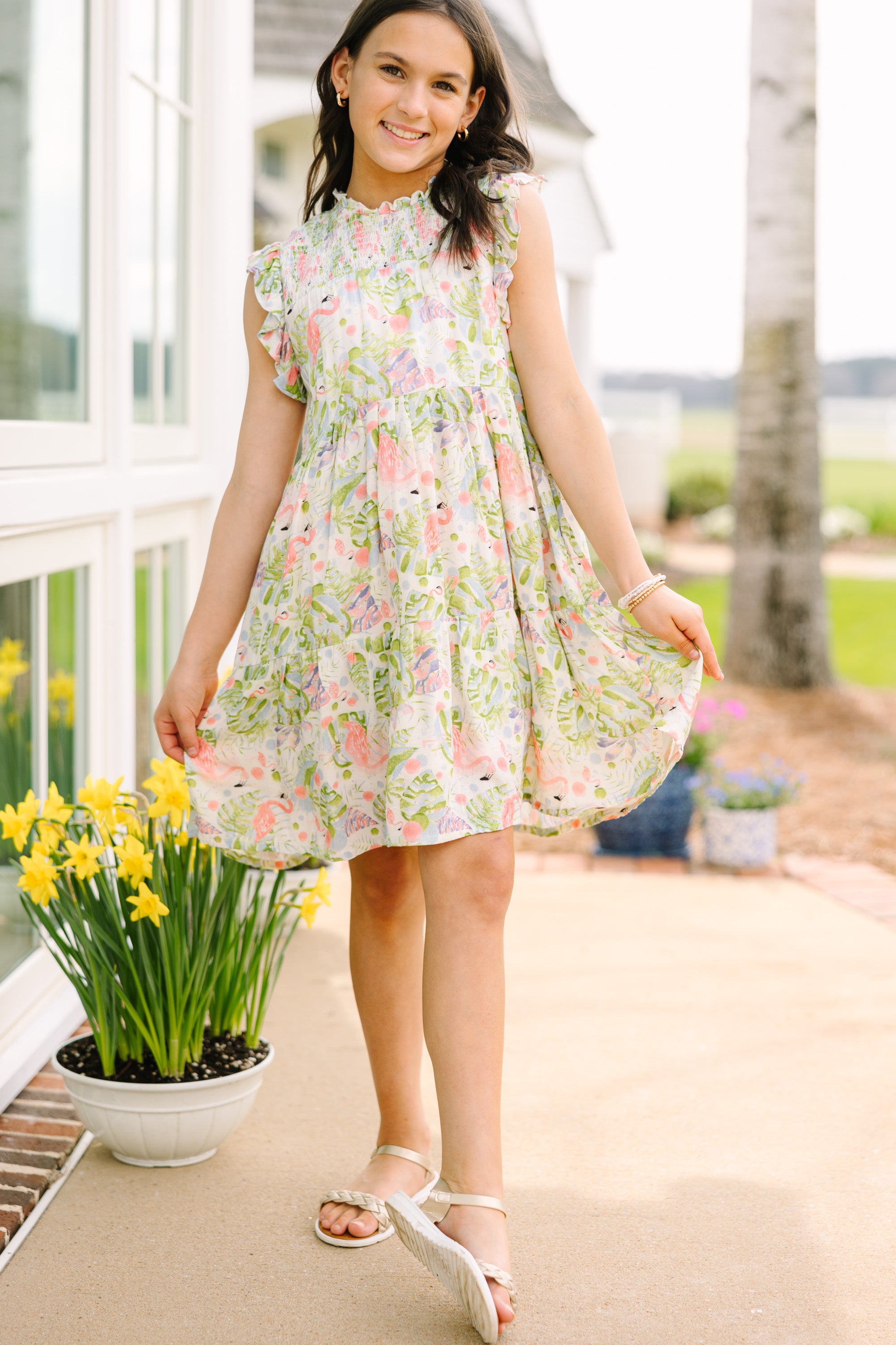 Girls' Pink Flamingo Tropical Sun Dress - Be a Sunshine Star!
