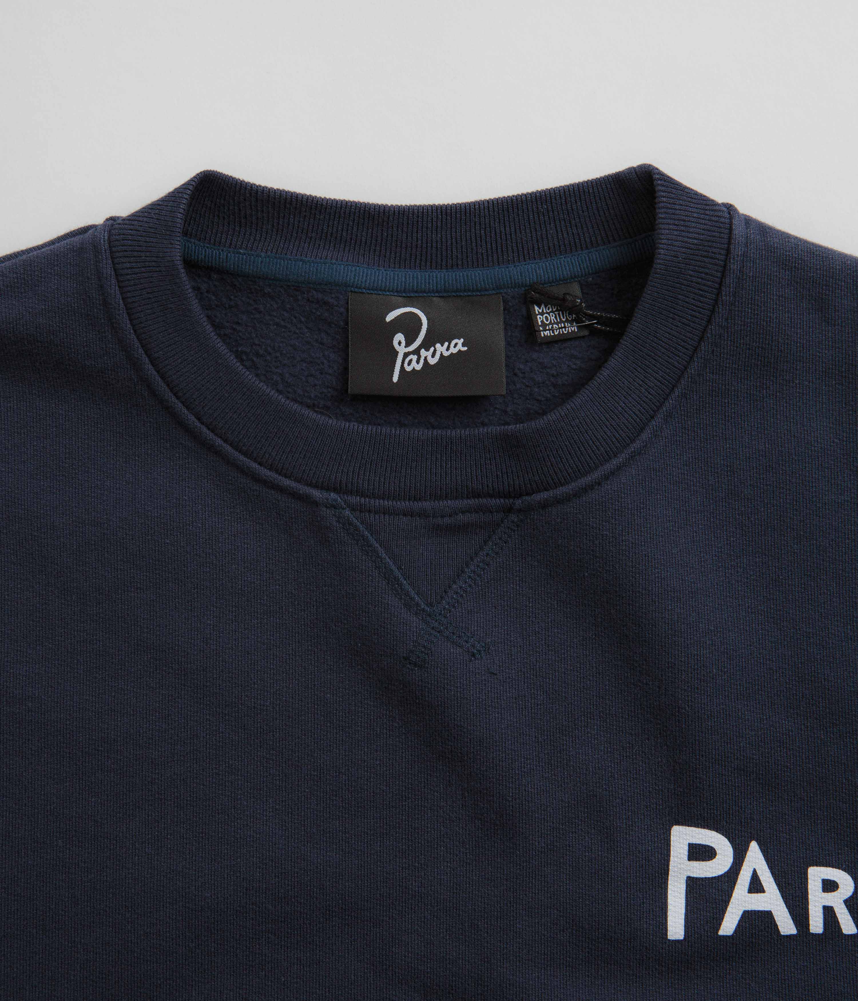 by Parra's Stunning Fancy Pigeon Crewneck Sweatshirt in Midnight Blue