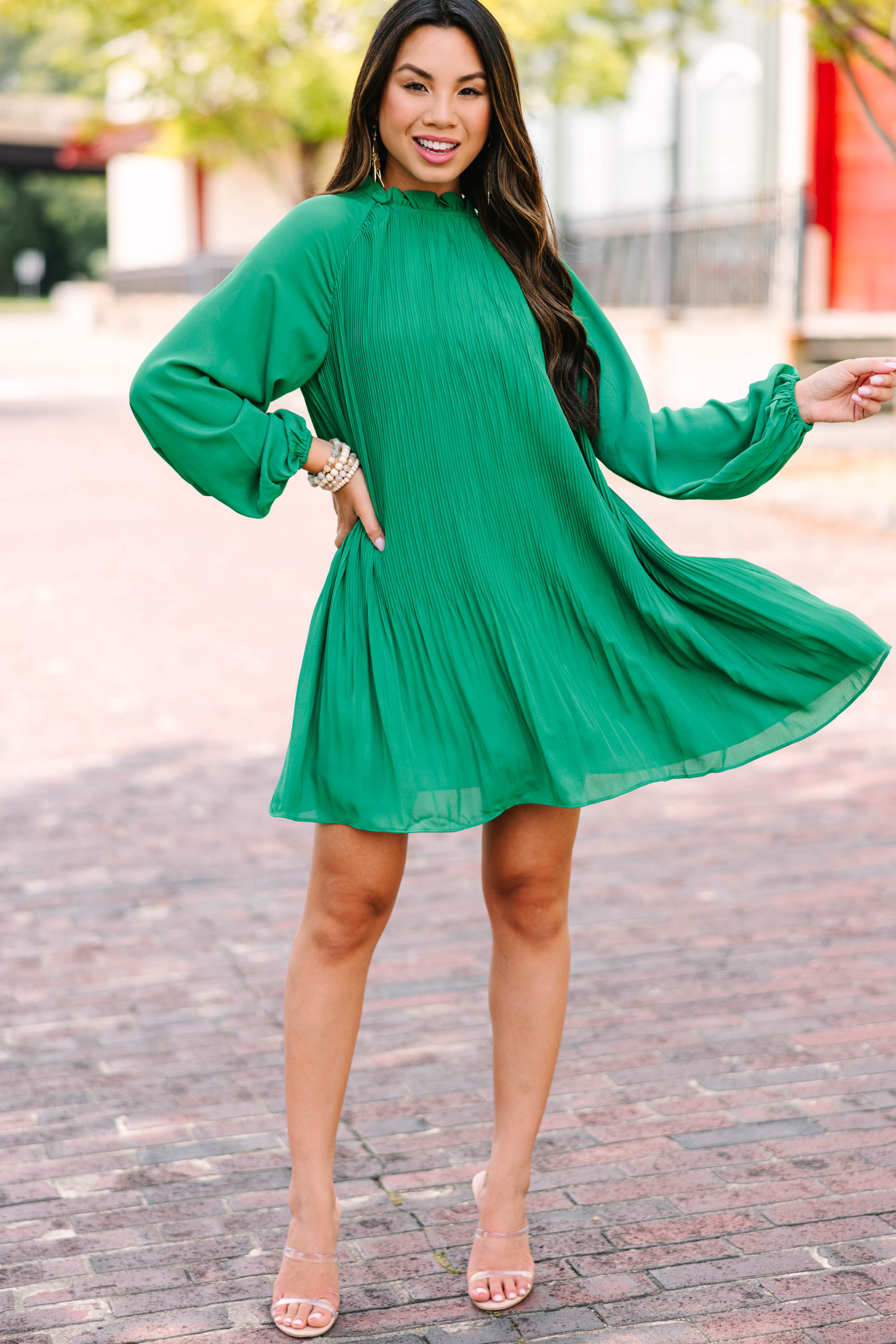 Unleash Your Joy with the Emerald Green Pleated Dress