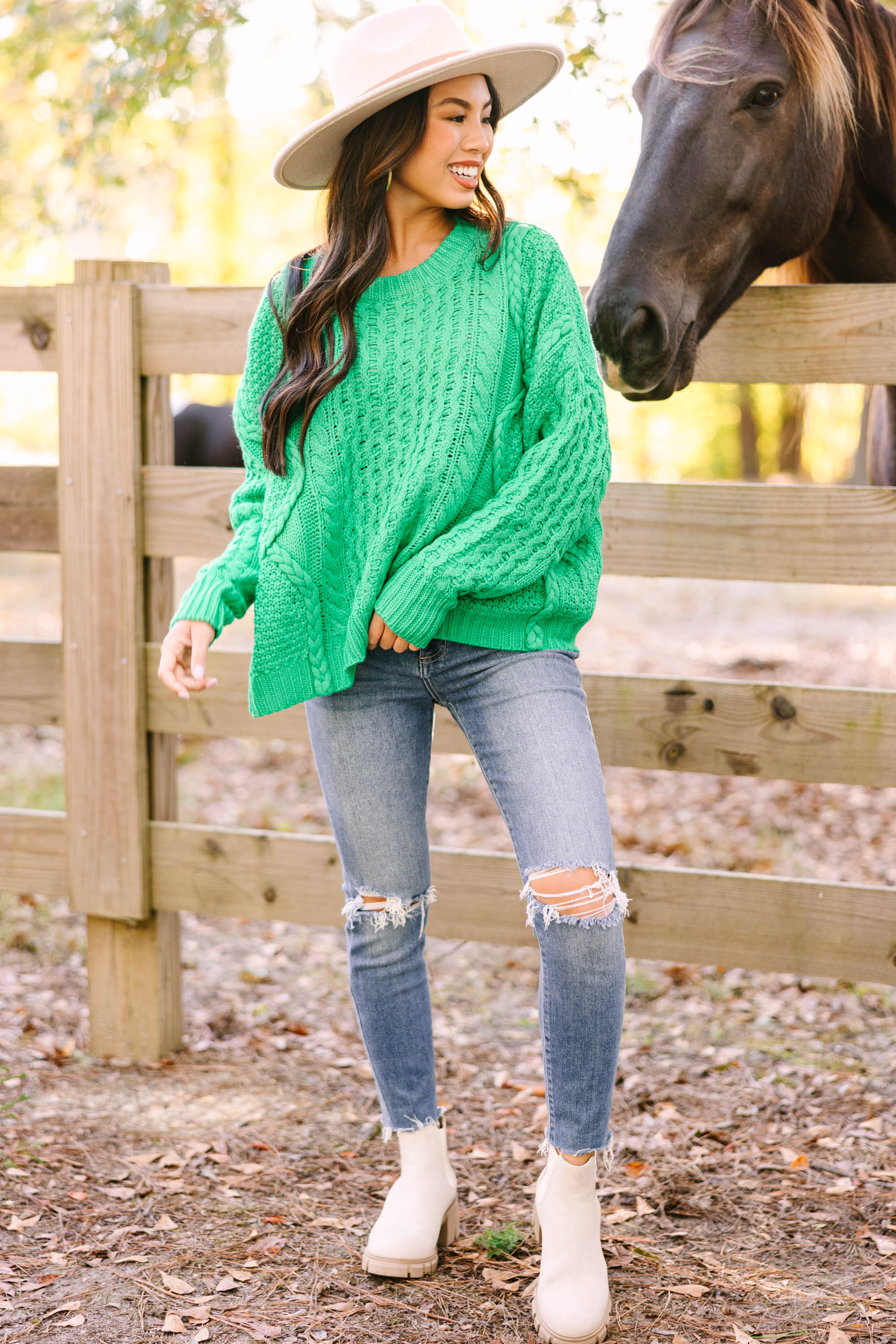 Be The Best: Stunning Kelly Green Cable Knit Sweater