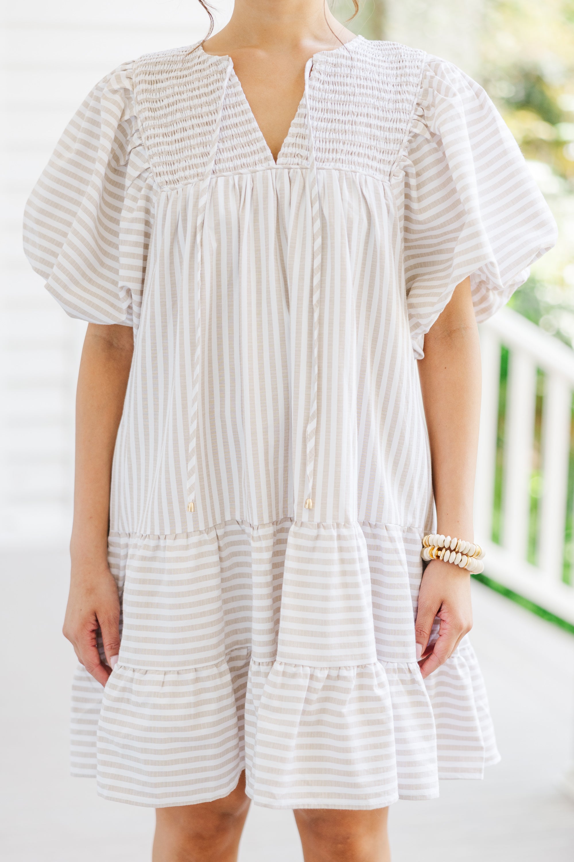 Fall in Love with Our Sand Brown Striped Face - The - Day Dress