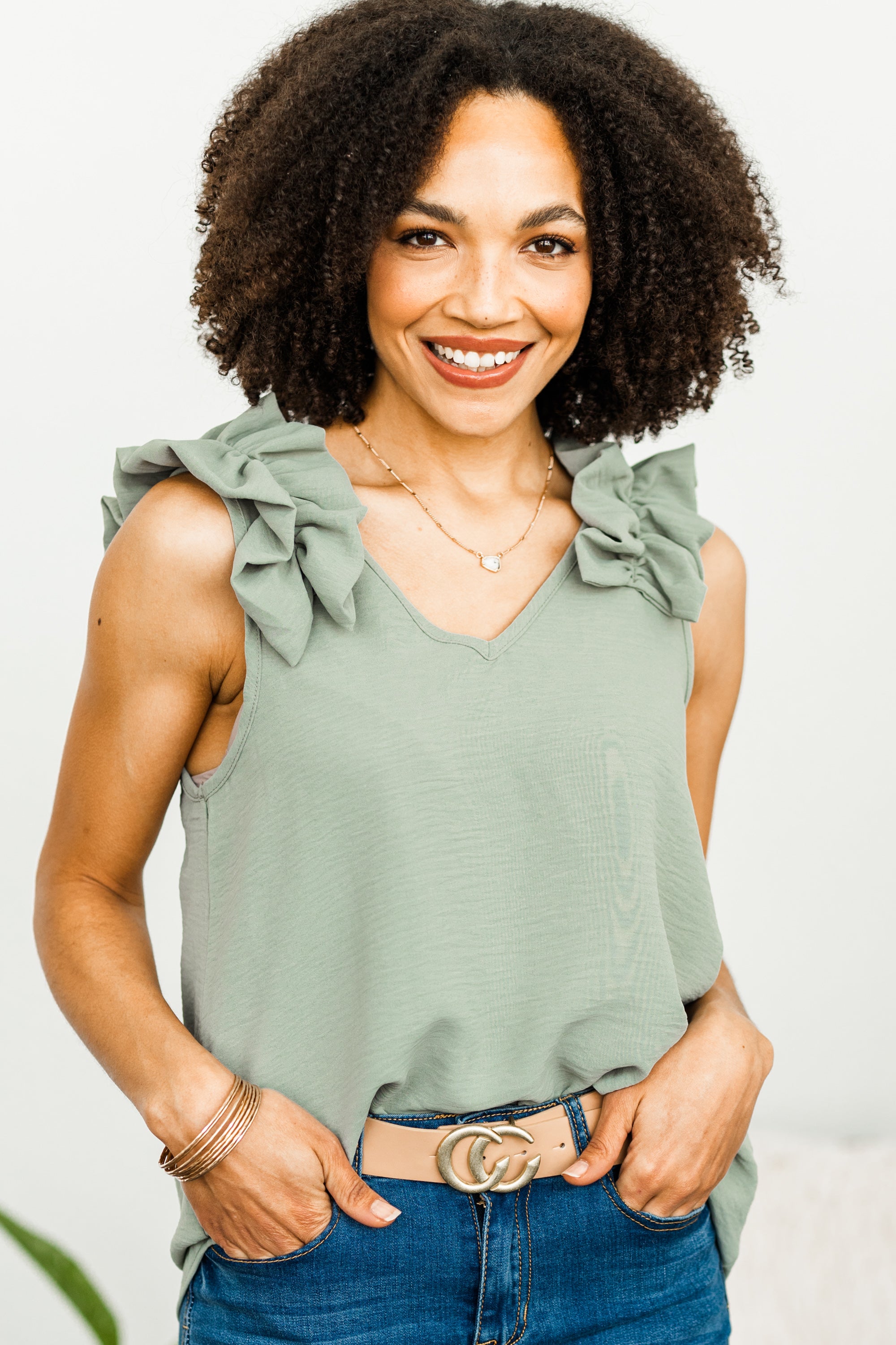Joyful Happy Days Sage Green Ruffled Tank - Your Must - Have Fashion Piece